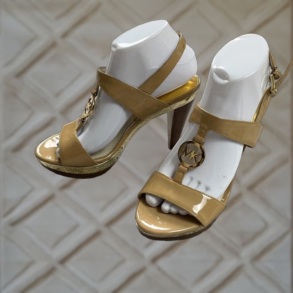 Michael Kors Michael Kors Sandal Womens 8.5 M Strappy Leather Embossed Logo Buckle Heel Cuban Size US 9 / IT 39 - 1 Thumbnail