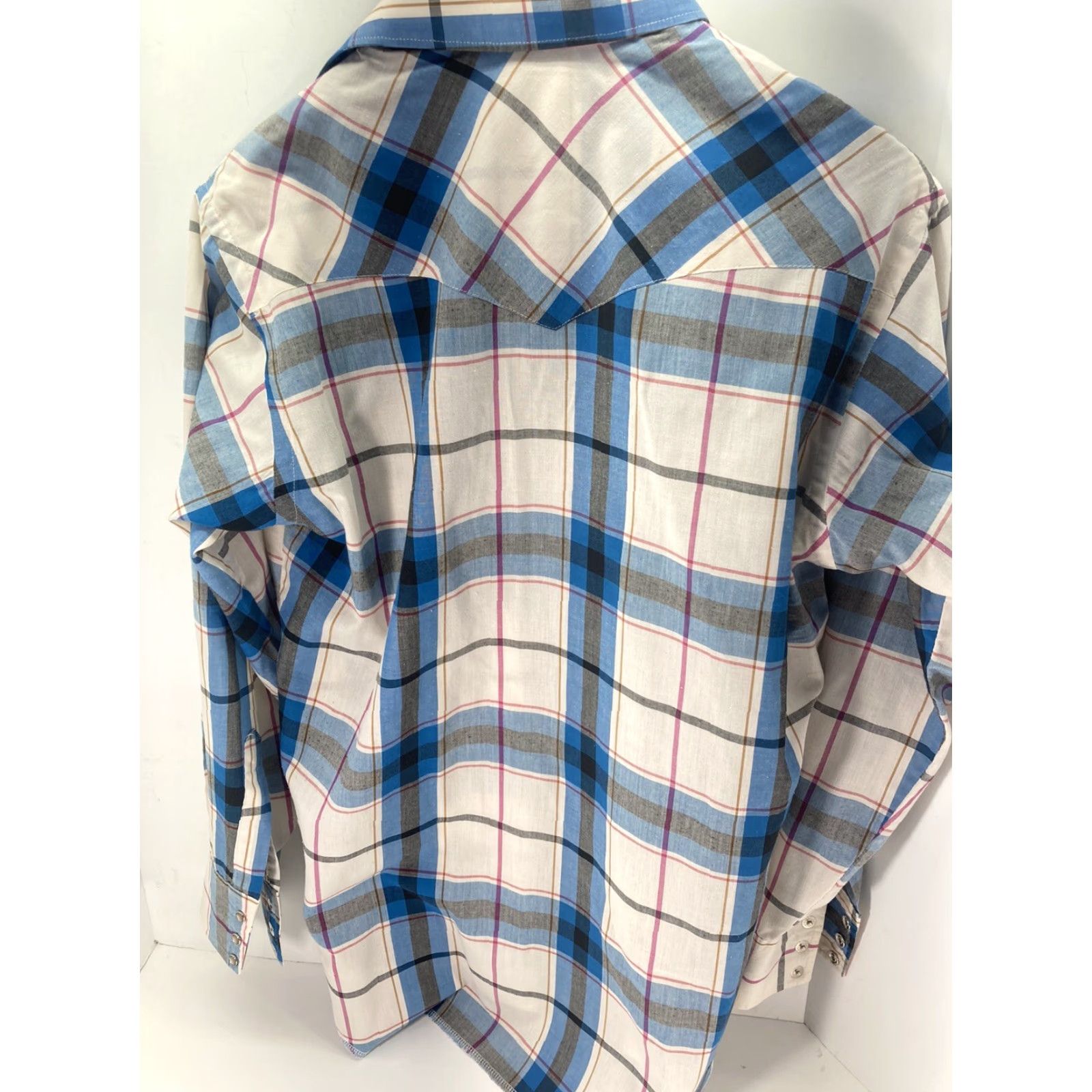 Wrangler VINTAGE Wrangler Pearl Snap Shirt Men M Blue Pink Plaid Long Sleeve Western Size US M / EU 48-50 / 2 - 6 Thumbnail