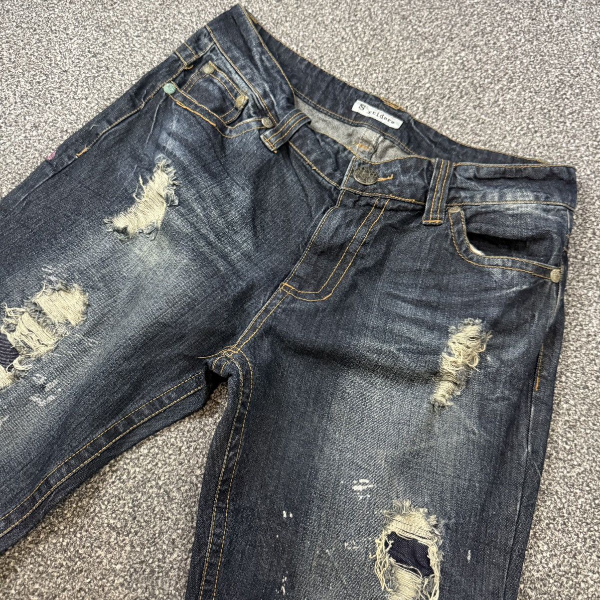 If Six Was Nine 🔥🇯🇵 Japanese Flared Cross Distressed Sorridere Jeans Size US 33 - 4 Thumbnail