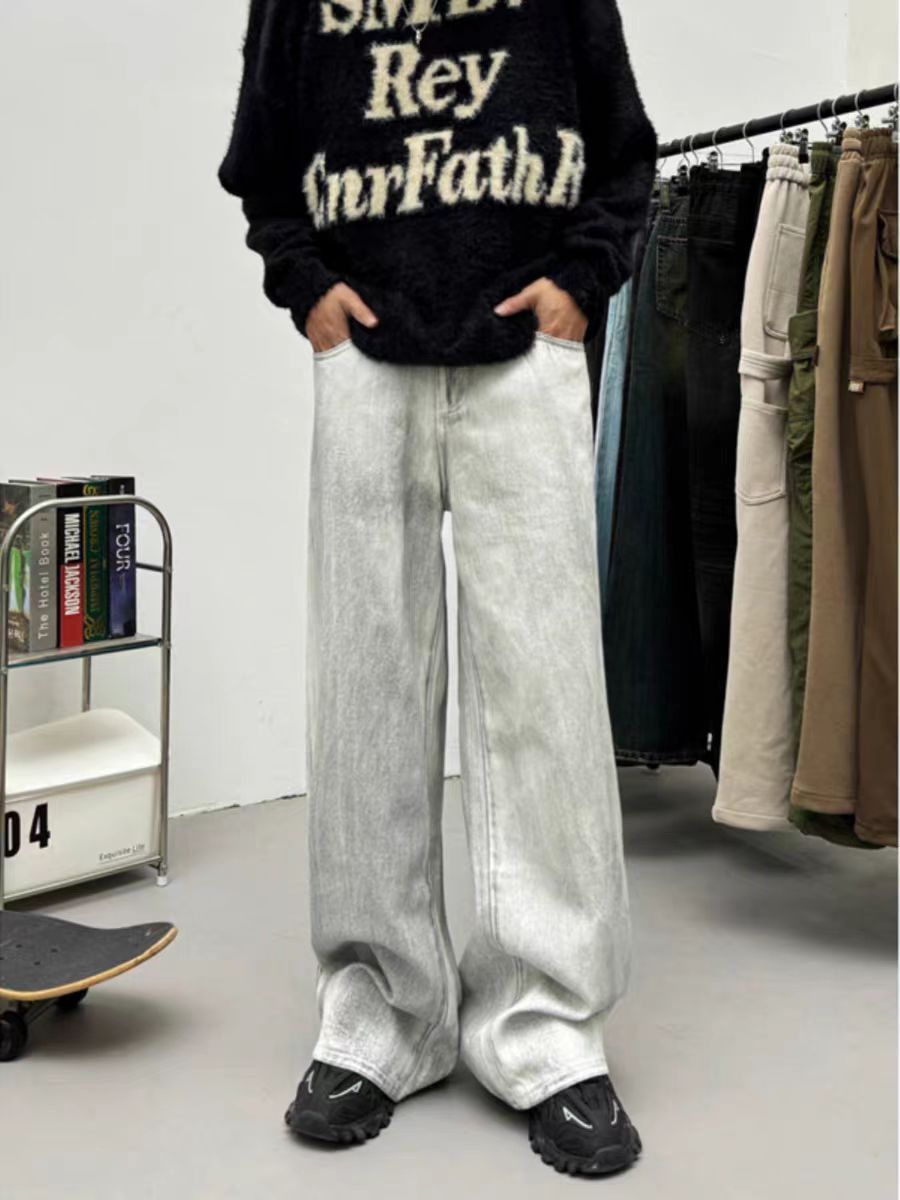 Japanese Brand × Jean Vintage washed dirty white distressed baggy jeans Size US 32 / EU 48 - 3 Thumbnail