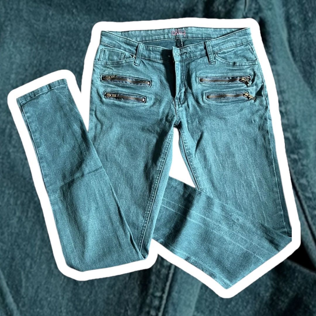Other Ally Streetwear Green Zipper Jeans Size 12 Size 34" / US 12 / IT 48 - 1 Thumbnail