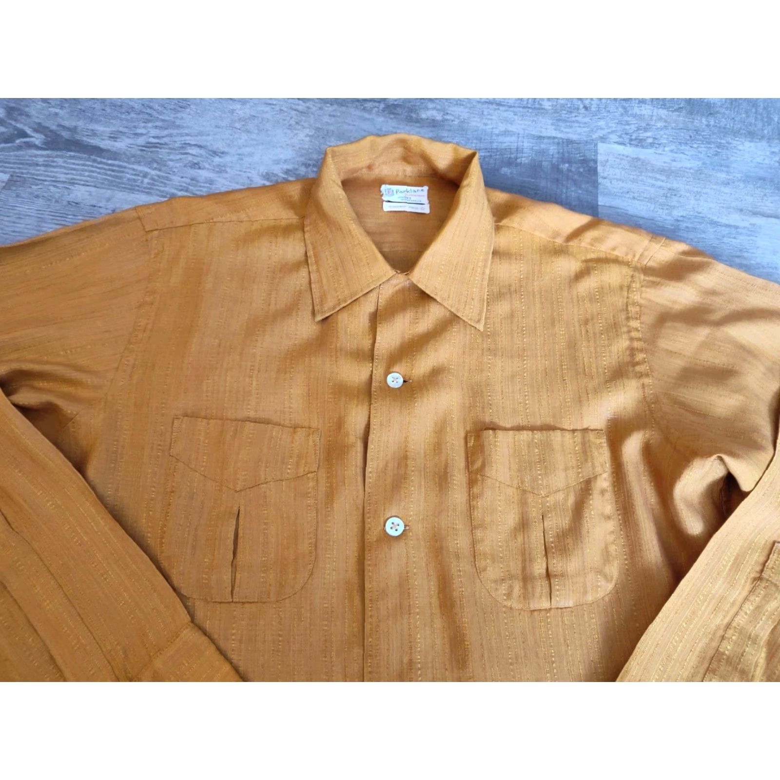 Enro VINTAGE Enro Button-Up Shirt Mens Large Long Sleeve Textured Solid Dark Yellow 60s 70s Mod Disco Size US L / EU 52-54 / 3 - 5 Thumbnail