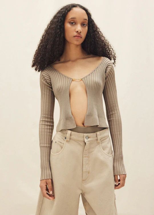 Jacquemus o1mle0325 La Maille Pralù Longue' Cardigan in Dark Beige Size XS / US 0-2 / IT 36-38 - 2 Thumbnail