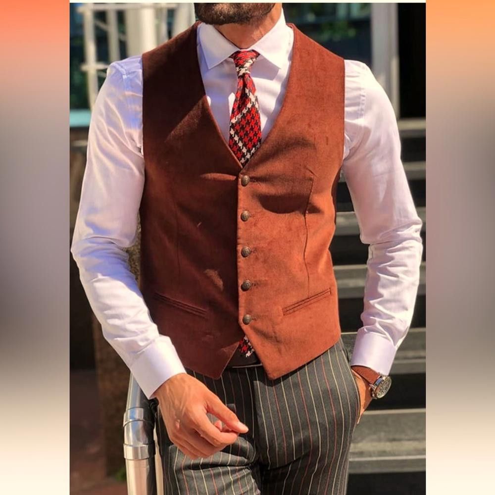 Designer PAISLEY & GRAY Slim Fit Orange Corduroy Vest Formal Small Size 36R - 1 Thumbnail