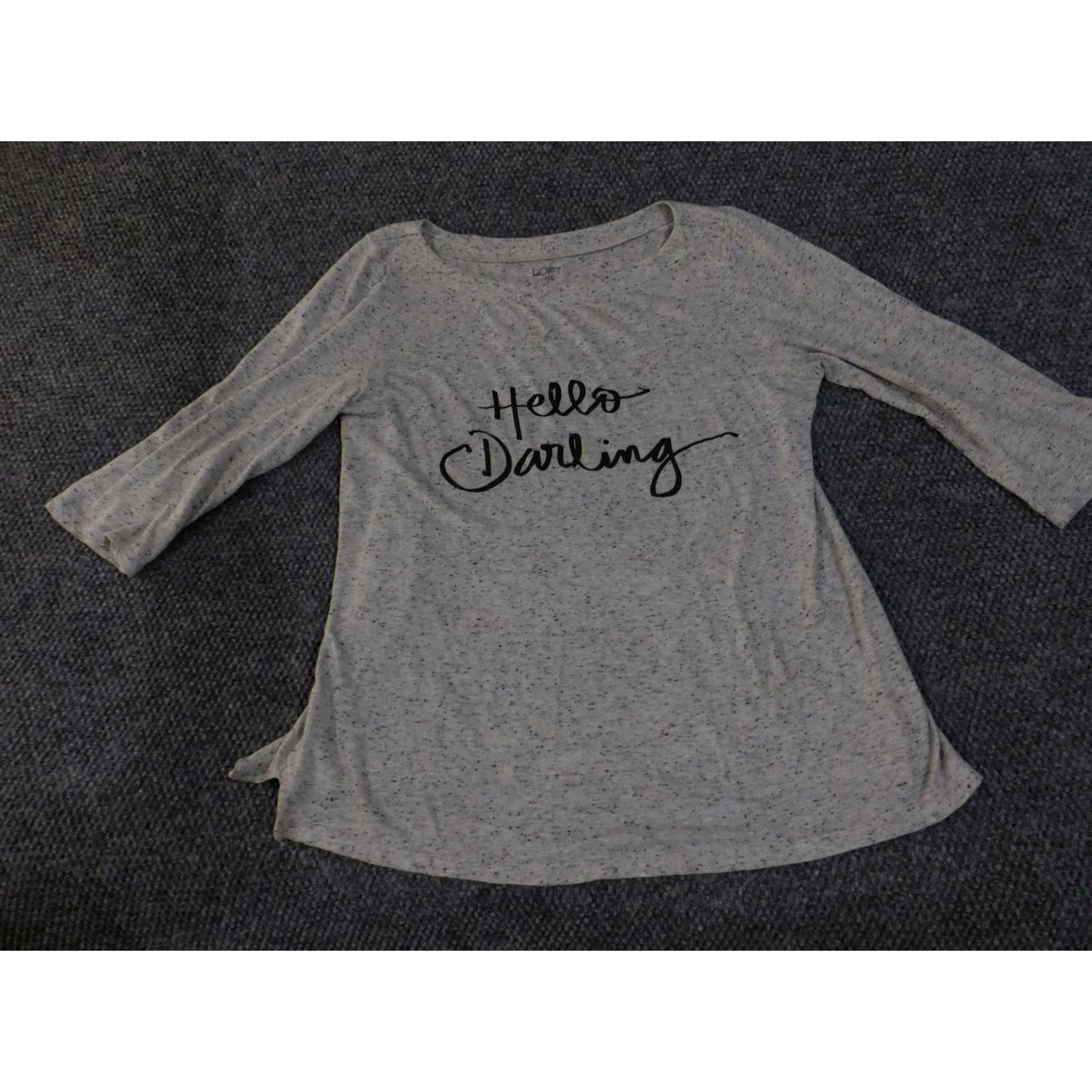 Loft VINTAGE LOFT Outlet Shirt Womens Large Gray Speckled Hello Darling 3/4 Sleeve Tunic Size L / US 10 / IT 46 - 2 Thumbnail
