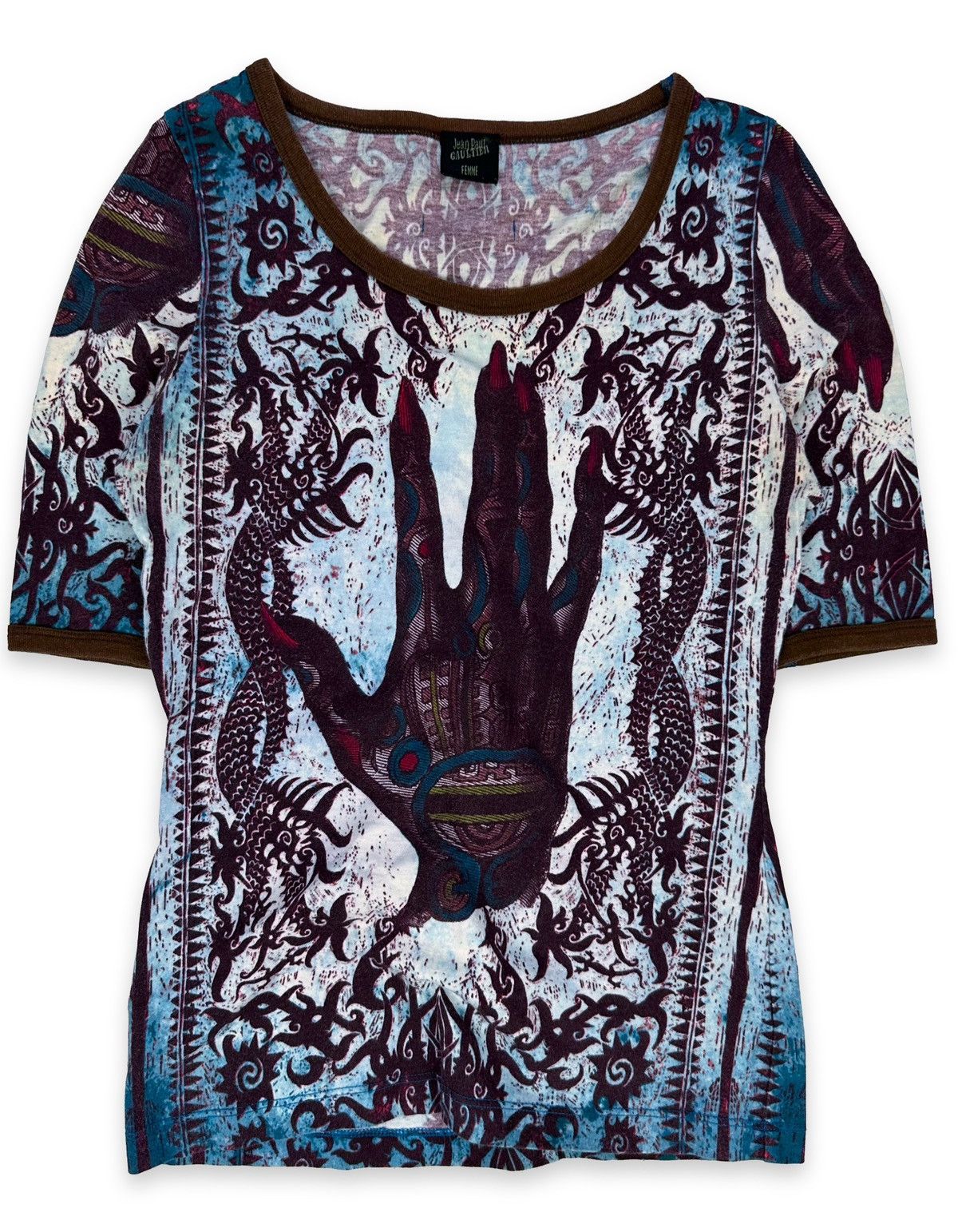 Jean Paul Gaultier 90s Jean Paul Gaultier ‘Devil’s Hand’ Gothic Tattoo T-Shirt Size US S / EU 44-46 / 1 - 1 Thumbnail