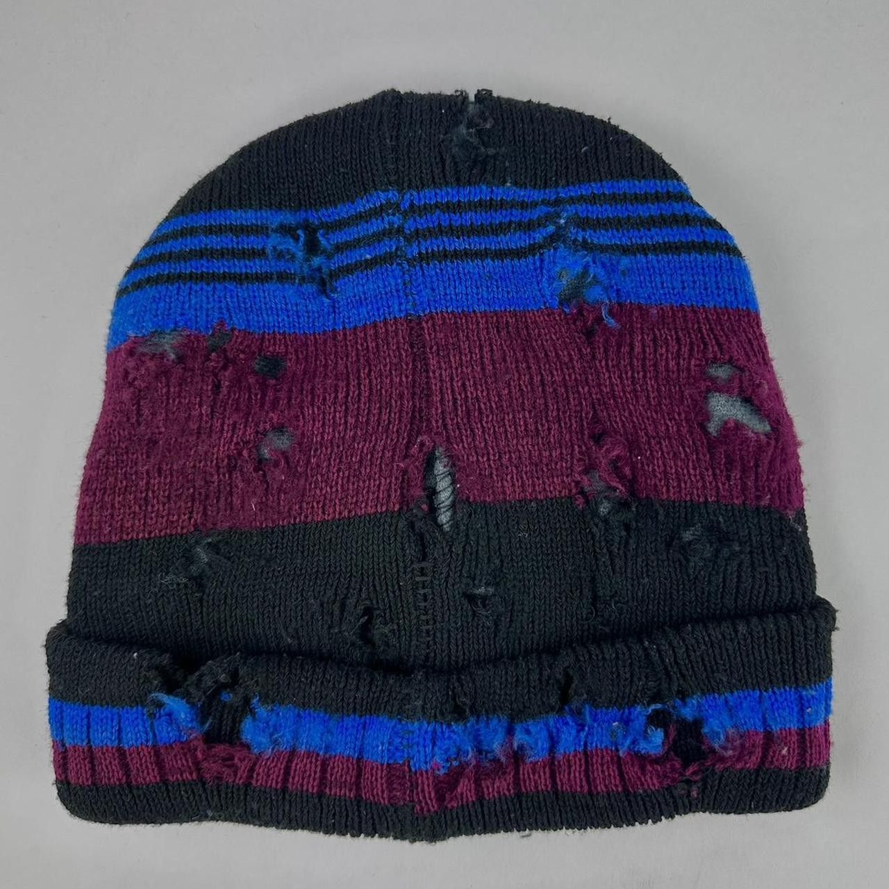 Other ASTROBOI* Burgundy/Black/Blue Striped Grunge Beanie Size ONE SIZE - 5 Thumbnail