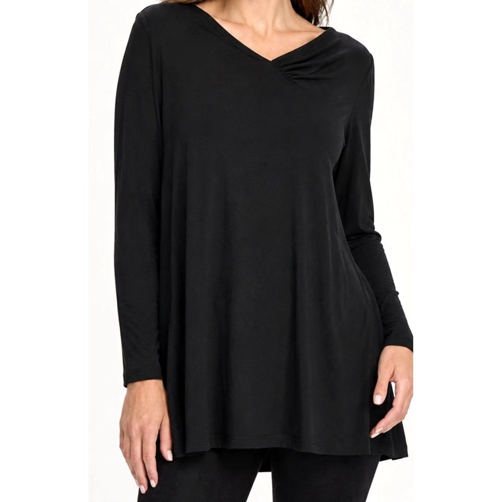 Vintage Lyssé Tunic Top Black M Draped Cowl Neck Knit Long Sleeve Pullover Blouse Size M / US 6-8 / IT 42-44 - 2 Thumbnail