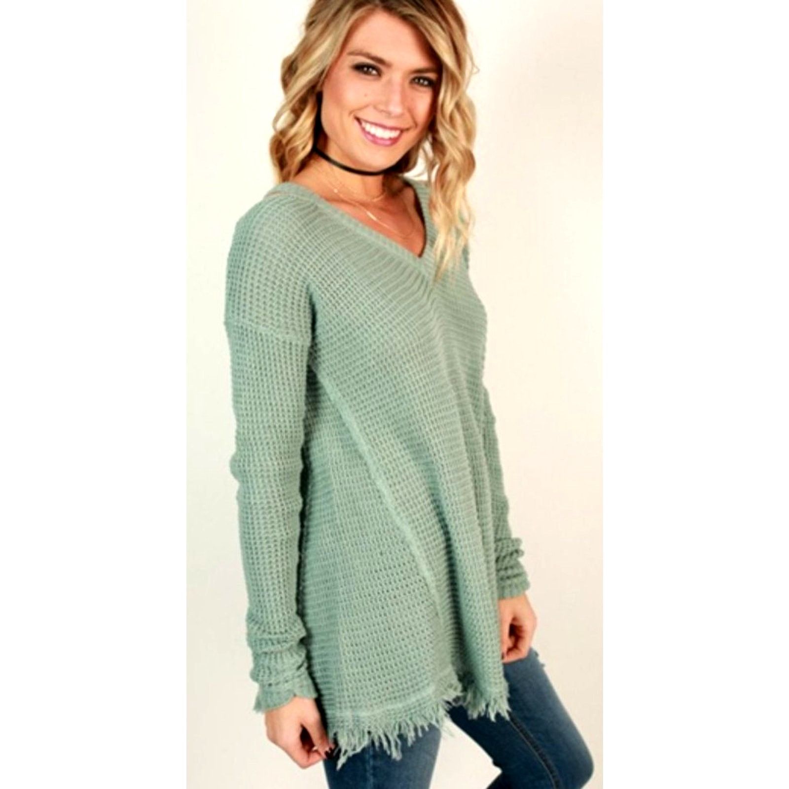 Other SideFeels V Neck Cold Shoulder Knitted Sweater Mint Green L Size L / US 10 / IT 46 - 5 Thumbnail