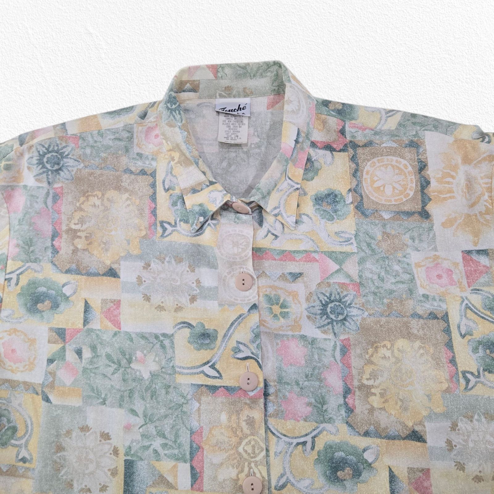 Vintage Vintage Cotton Button Up Shirt Pastel Patchwork Made USA XL Size XL / US 12-14 / IT 48-50 - 3 Thumbnail