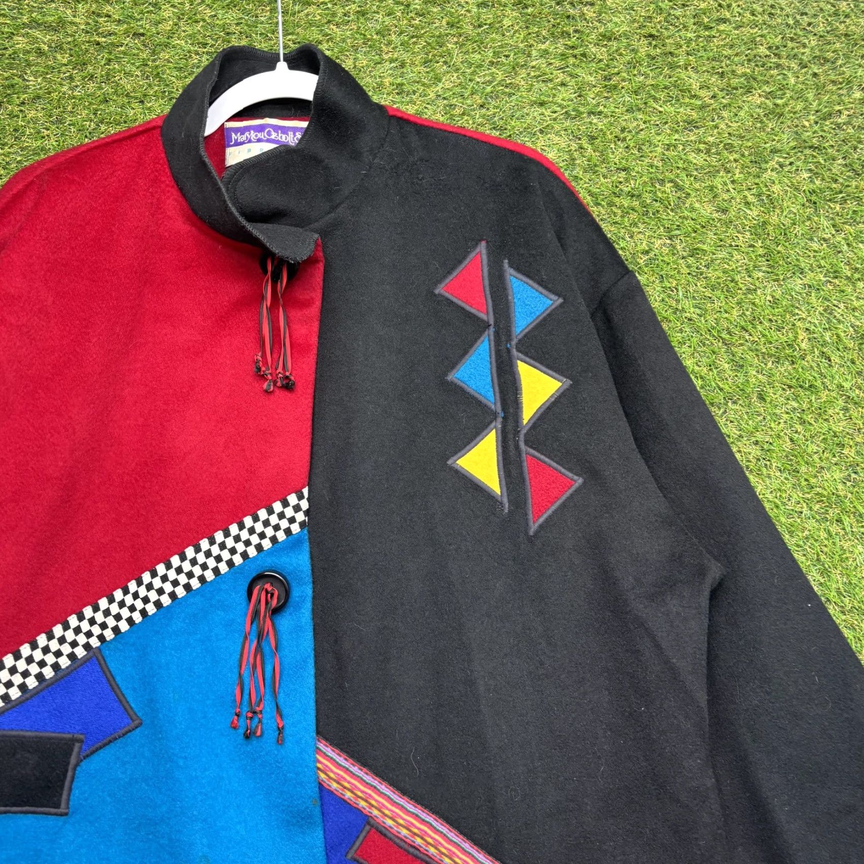 VINTAGE Mary Lou Ozbolt Storer Coat Womens M Wool Geometric 90s Multicolor Seattle Long Overcoat