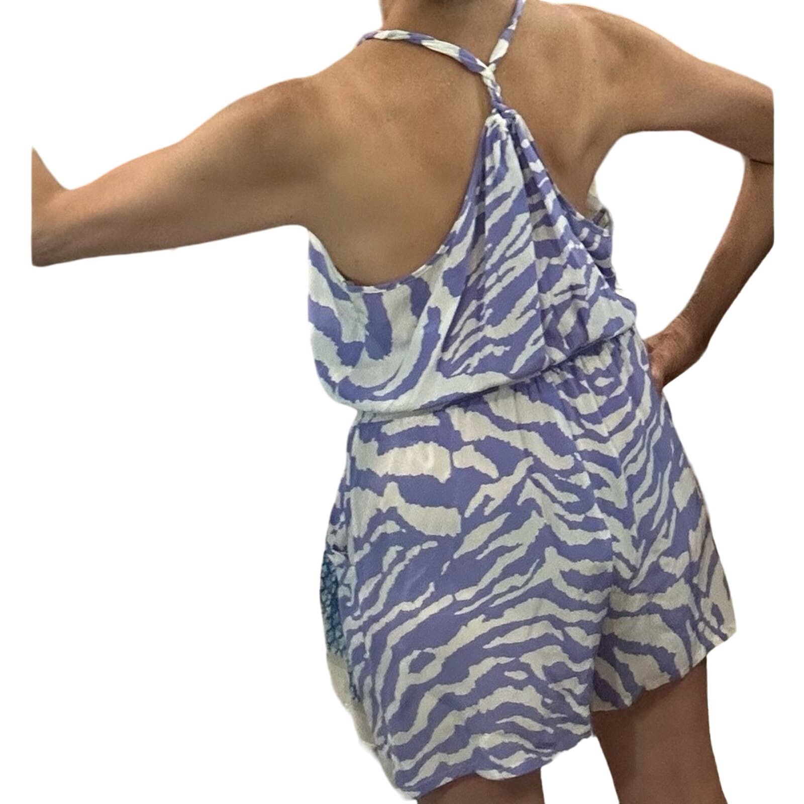 Other Charlie Jade lilac zebra print silk women’s large romper Size 37" - 2 Thumbnail