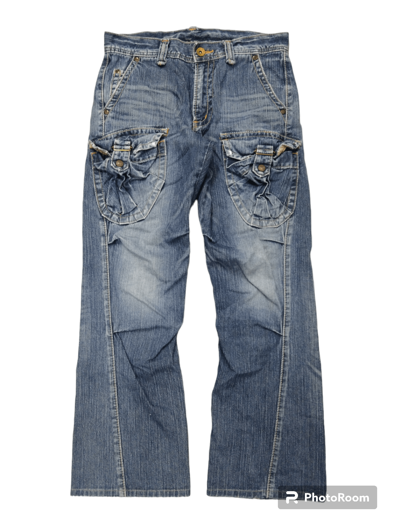 image of Hype Flare Twist Sick Edwin Cargo Pants in Blue Distressed, Men's (Size 29)