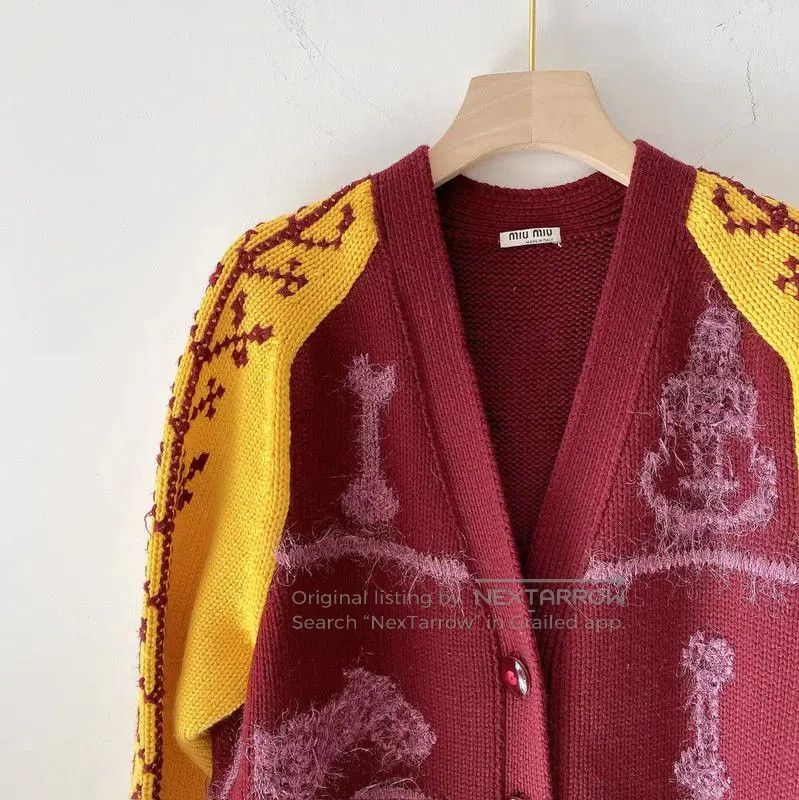 Miu Miu Miu Miu Multicolor Wool Pattern Cardigan . Size S / US 4 / IT 40 - 2 Thumbnail