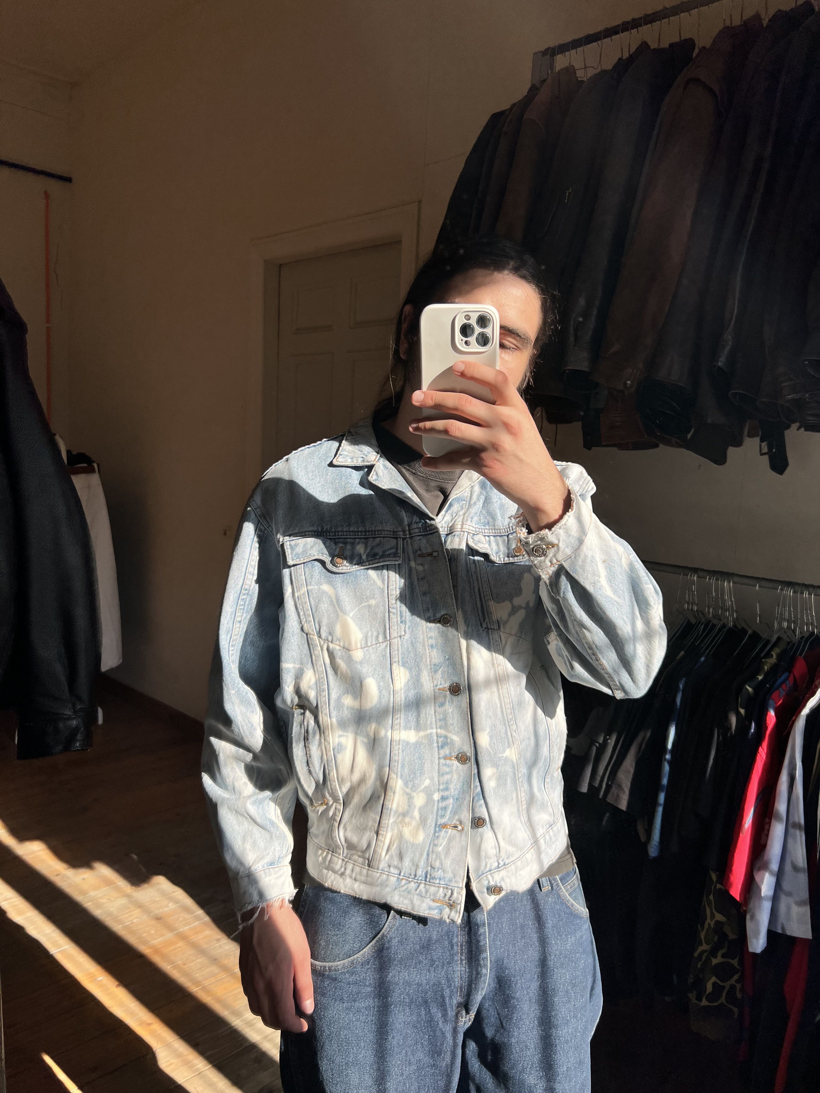 Other Vintage Bleached Blue Look Bomber Denim Jeans Jacket Size US XL / EU 56 / 4 - 2 Thumbnail