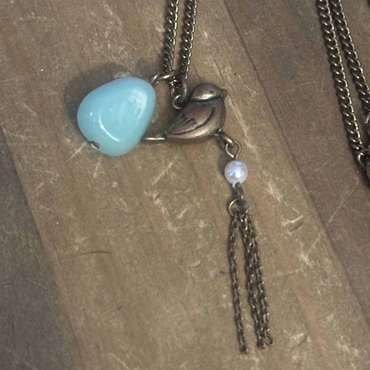 Other Bronze tone bird and aqua polished rock necklace Size ONE SIZE - 3 Thumbnail