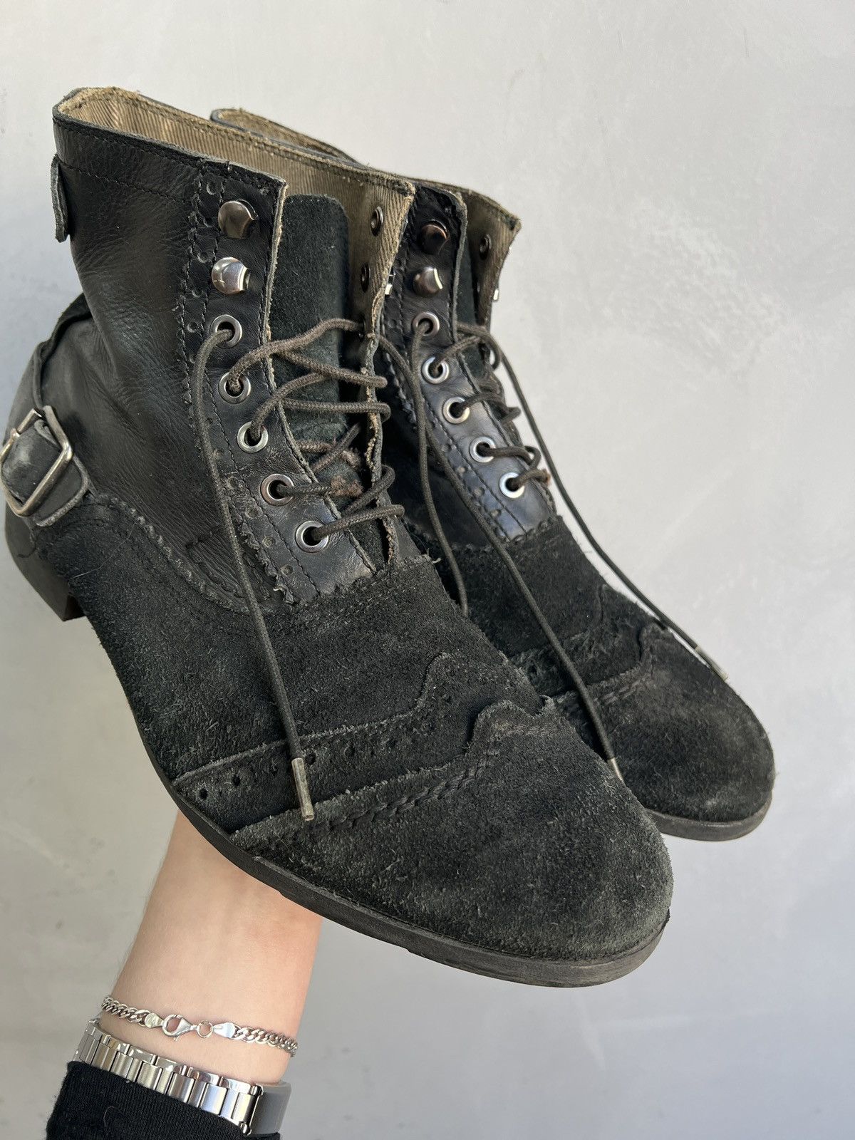 Replay Vintage bikkembergs style Black Distressed Combat Boots 90s Size US 10 / EU 43 - 3 Thumbnail