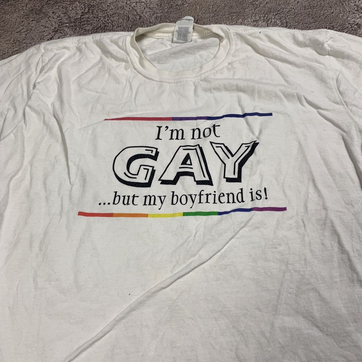Vintage VINTAGE Y2K ADULT IM NOT GAY BUT MY BOYFRIEND IS FUNNY TEE Size US XL / EU 56 / 4 - 2 Thumbnail