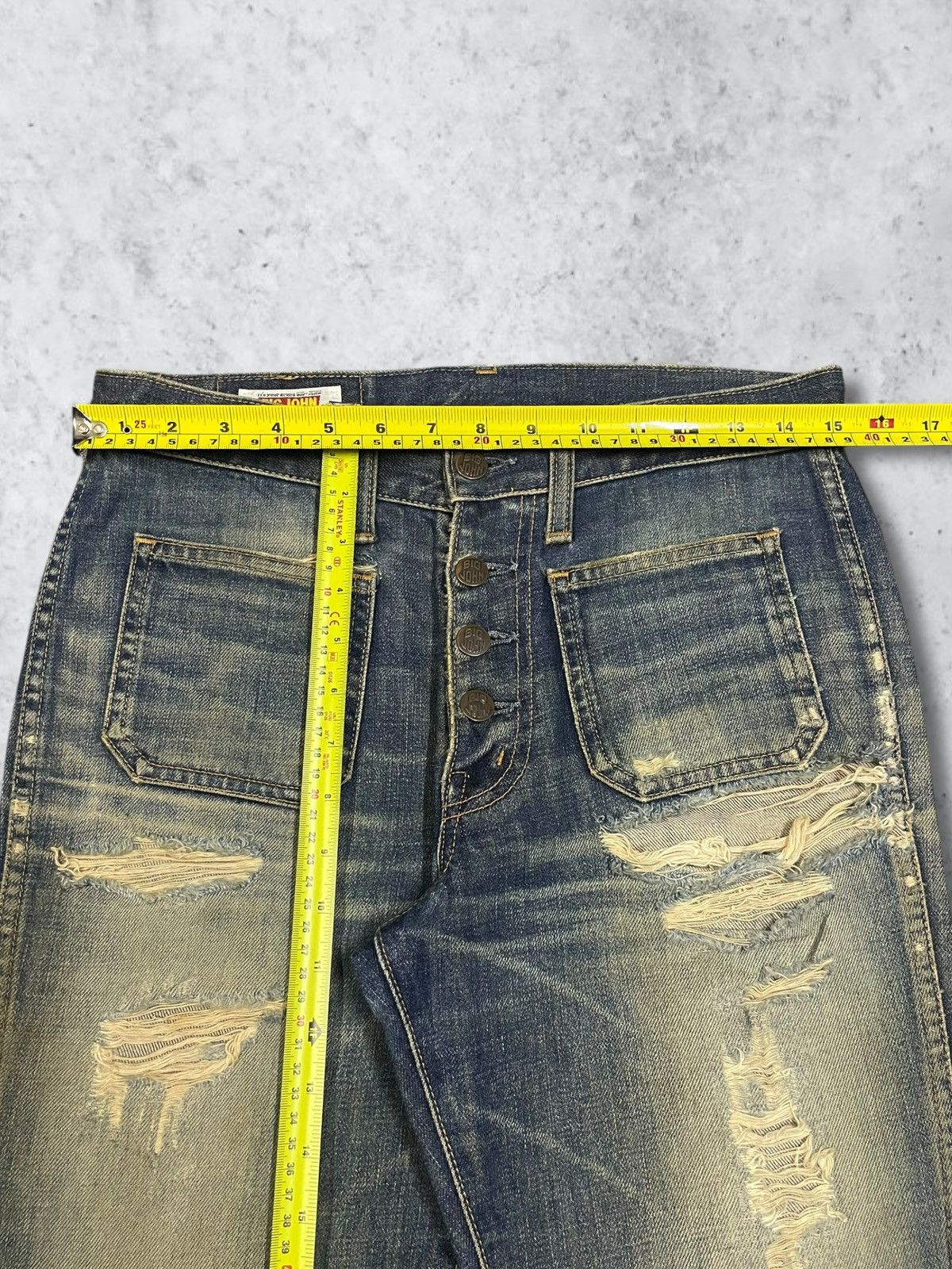 Big John Vintage Big John Distressed Mud Wash Flare Bush Button Jeans Size 30" / US 8 / IT 44 - 14 Thumbnail