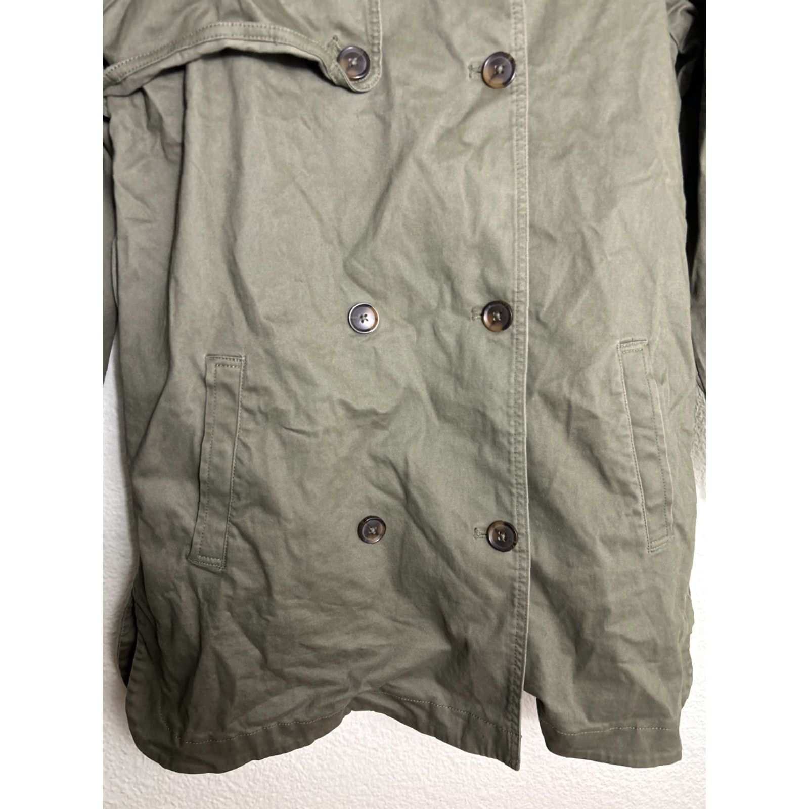 Lucky Brand Lucky Brand Womens Small Army Green Button Trench Coat Cotton Size S / US 4 / IT 40 - 5 Thumbnail
