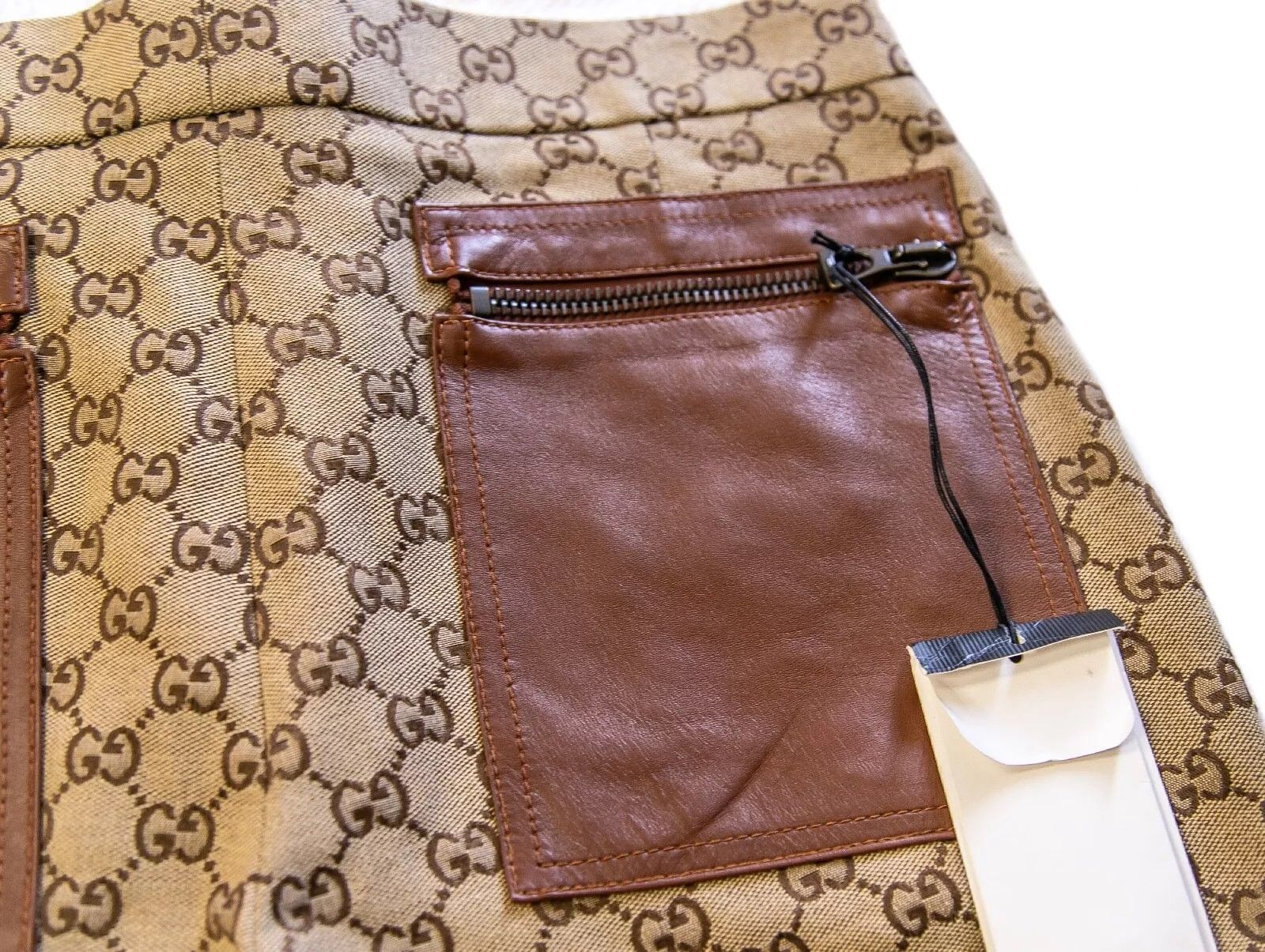 Gucci GUCCI GG Canvas Print Pants 46 size Zipper Leather Trim Size US 30 / EU 46 - 10 Thumbnail