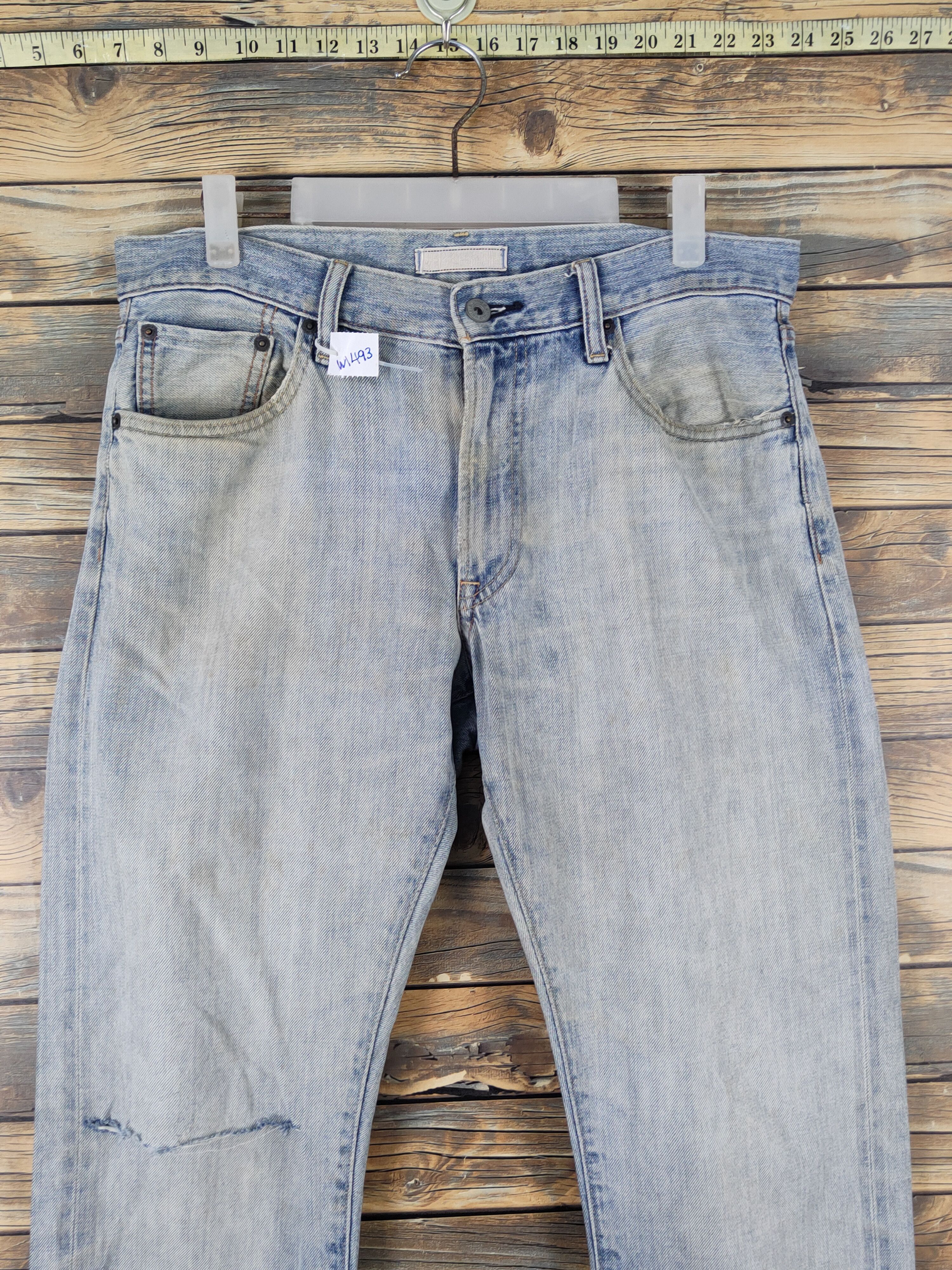 Japanese Brand Uniqlo Blue faded selvedge Distressed Ripped denim #W1493 Size US 32 / EU 48 - 2 Thumbnail