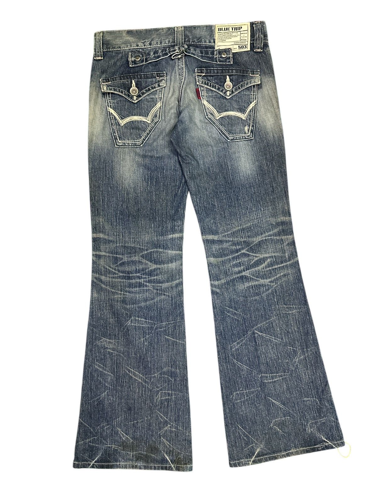 Kapital Flare💥V Edwin Mudwash Bootcut 503 Blue Trip Buckle Back . Size US 31 - 1 Thumbnail