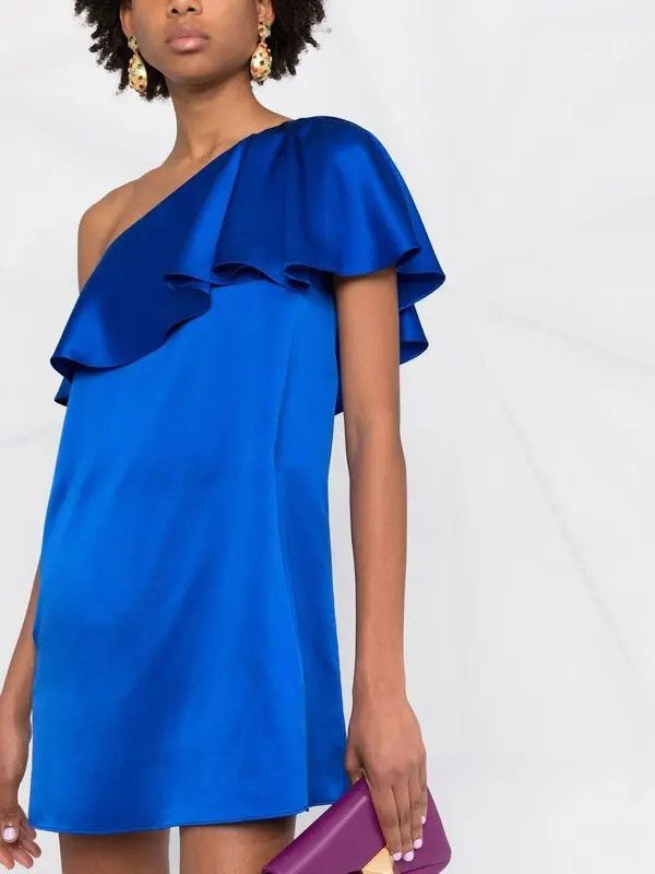 Saint Laurent Paris o1y0126 One-Shoulder Midi Dress in Bright Blue Size M / US 6-8 / IT 42-44 - 5 Thumbnail