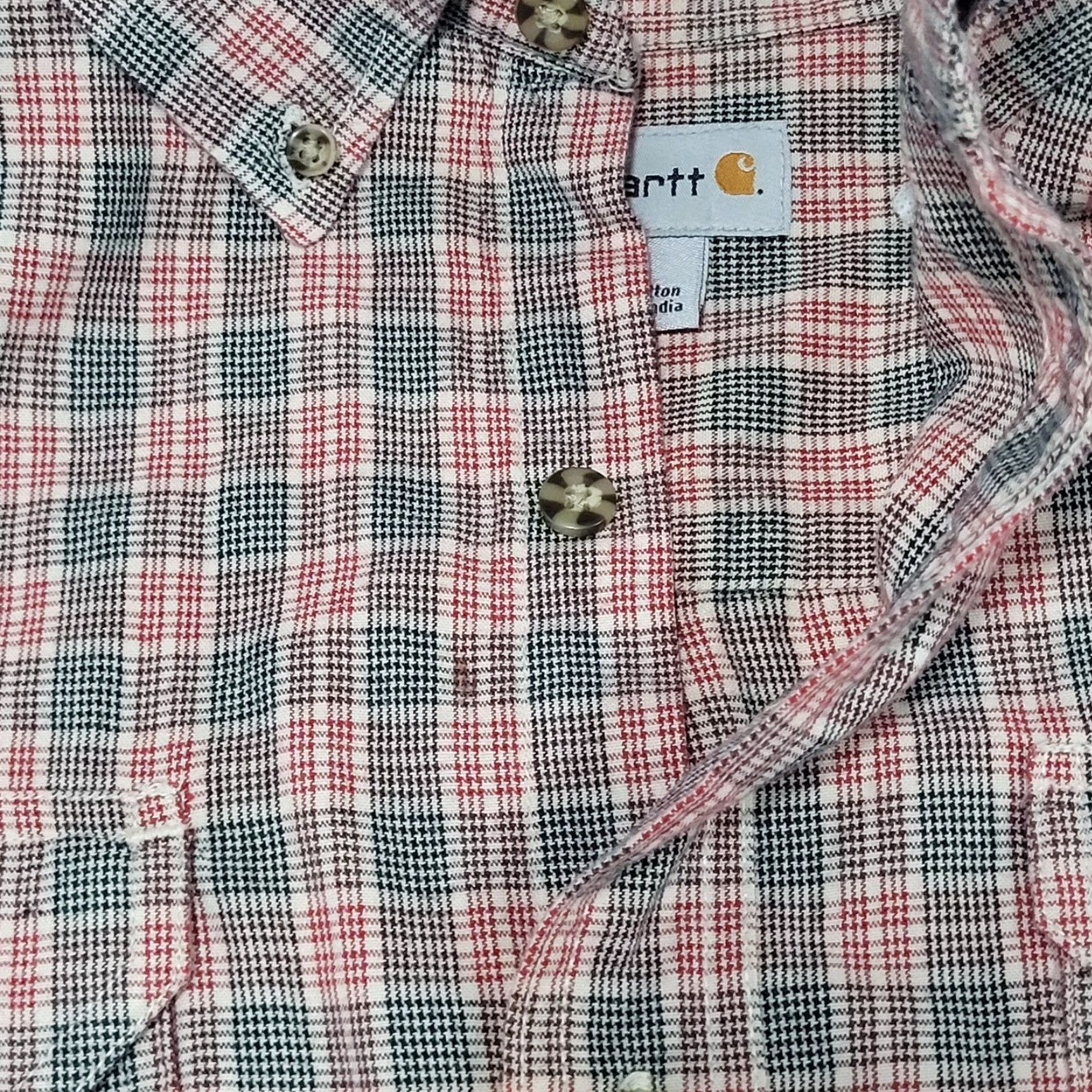 Carhartt VINTAGE Carhartt Shirt Button-Up Short Sleeve Plaid Red Black 100% Cotton Large Mens Size US L / EU 52-54 / 3 - 6 Thumbnail