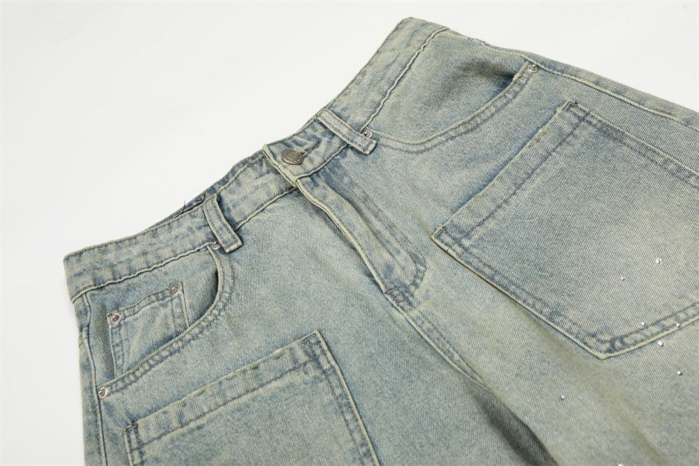 Jean Multi-pocket overalls men's punk washed distressed jeans Size US 34 / EU 50 - 4 Thumbnail