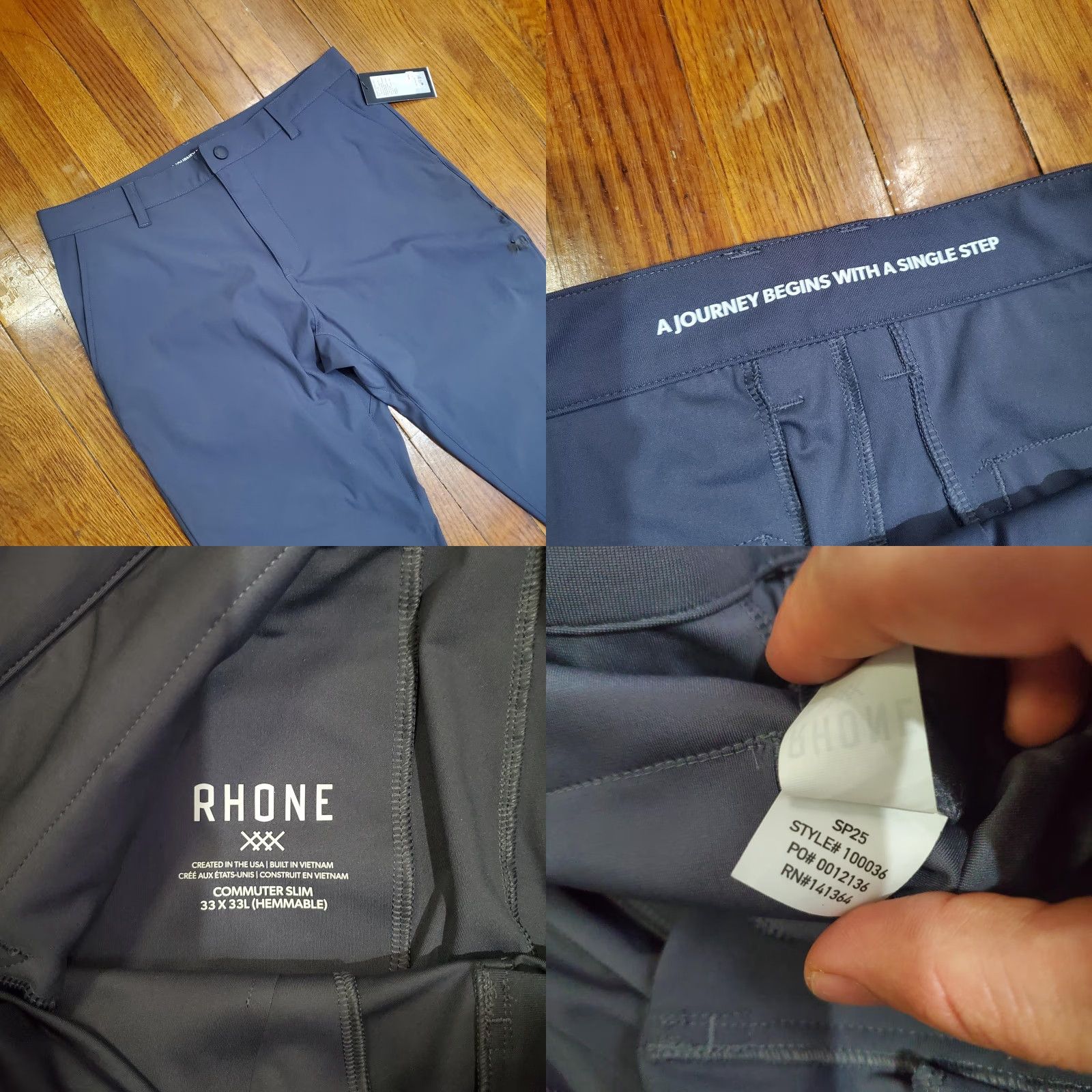 Rhone Rhone Commuter Pants Slim Chino 33x33 Blue Mens Zip Pocket Flex-Knit Tech Tapered Front Size US 33 - 8 Thumbnail