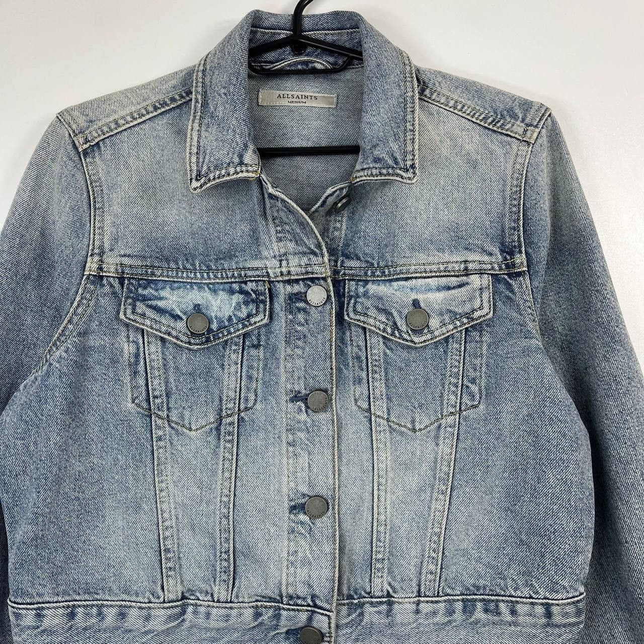 Allsaints AllSaints Womens Cropped Denim Jacket Blue Acid Wash Size M Size US M / EU 48-50 / 2 - 2 Thumbnail