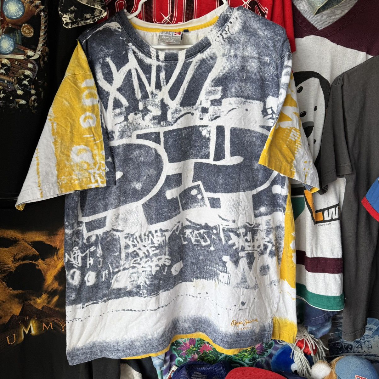 JNCO × Pepe Jeans × Vintage CRAZY Pepe Jeans Y2K AOP Grafitti Tee Shirt 2XL Jnco Ecko Size US XXL / EU 58 / 5 - 1 Thumbnail