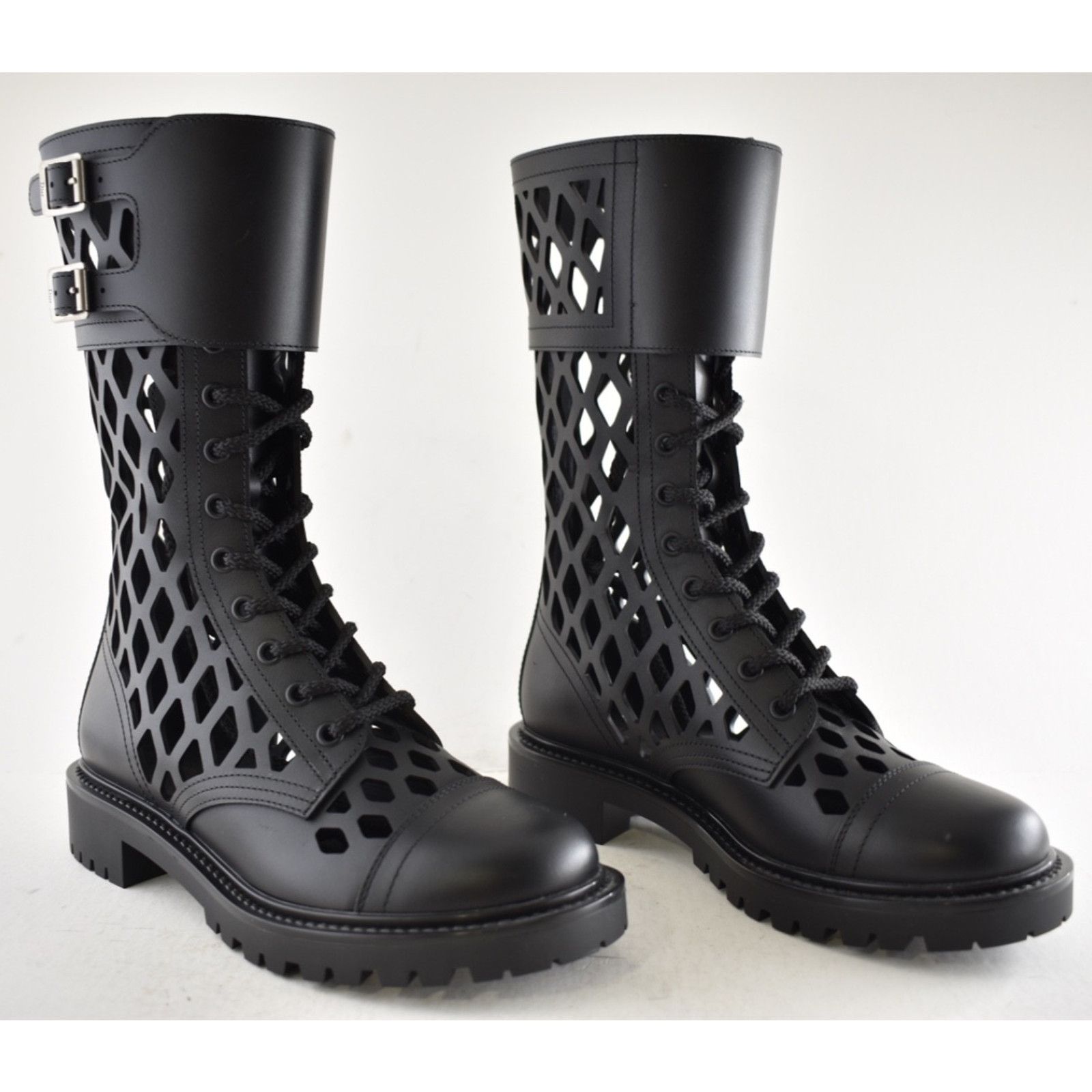 Dior Dior D-Trap Black Leather Cut Out Military Combat Lace Up Size US 6 / IT 36 - 6 Thumbnail