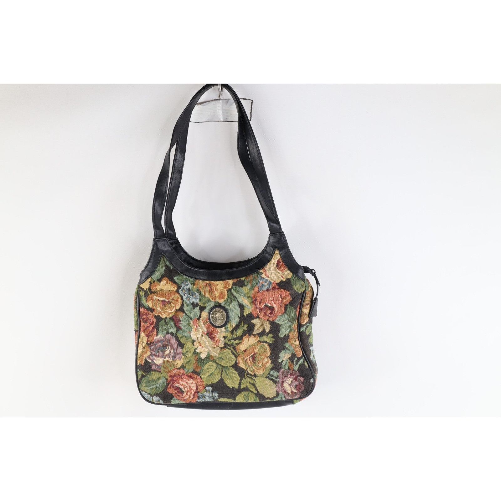 Vintage Vintage 90s Babydoll Leather Trim Flower Tapestry Purse Size ONE SIZE - 1 Thumbnail