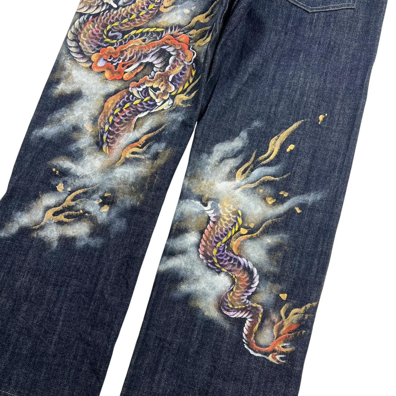 Blue Blue Japan Zen Dragon Japanese Denim Jeans - Waist: 36” Size US 36 / EU 52 - 3 Thumbnail
