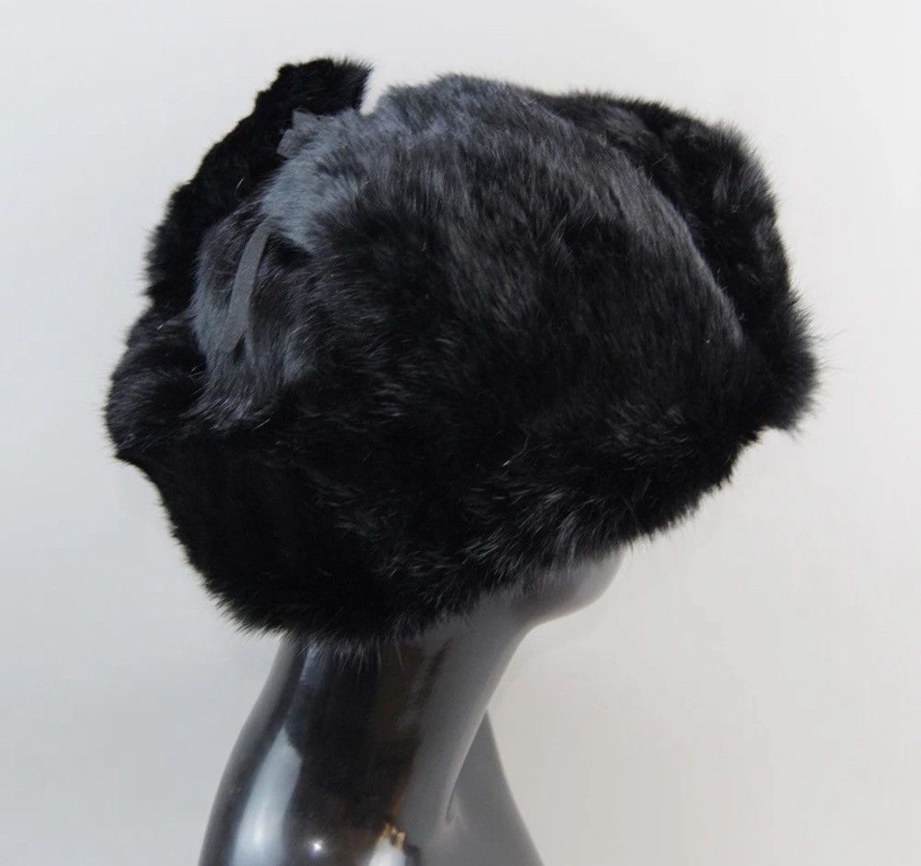 Japanese Brand Black Color Size M Warm Rabbit Fur Bomber Hat With Earflaps Size ONE SIZE - 4 Thumbnail
