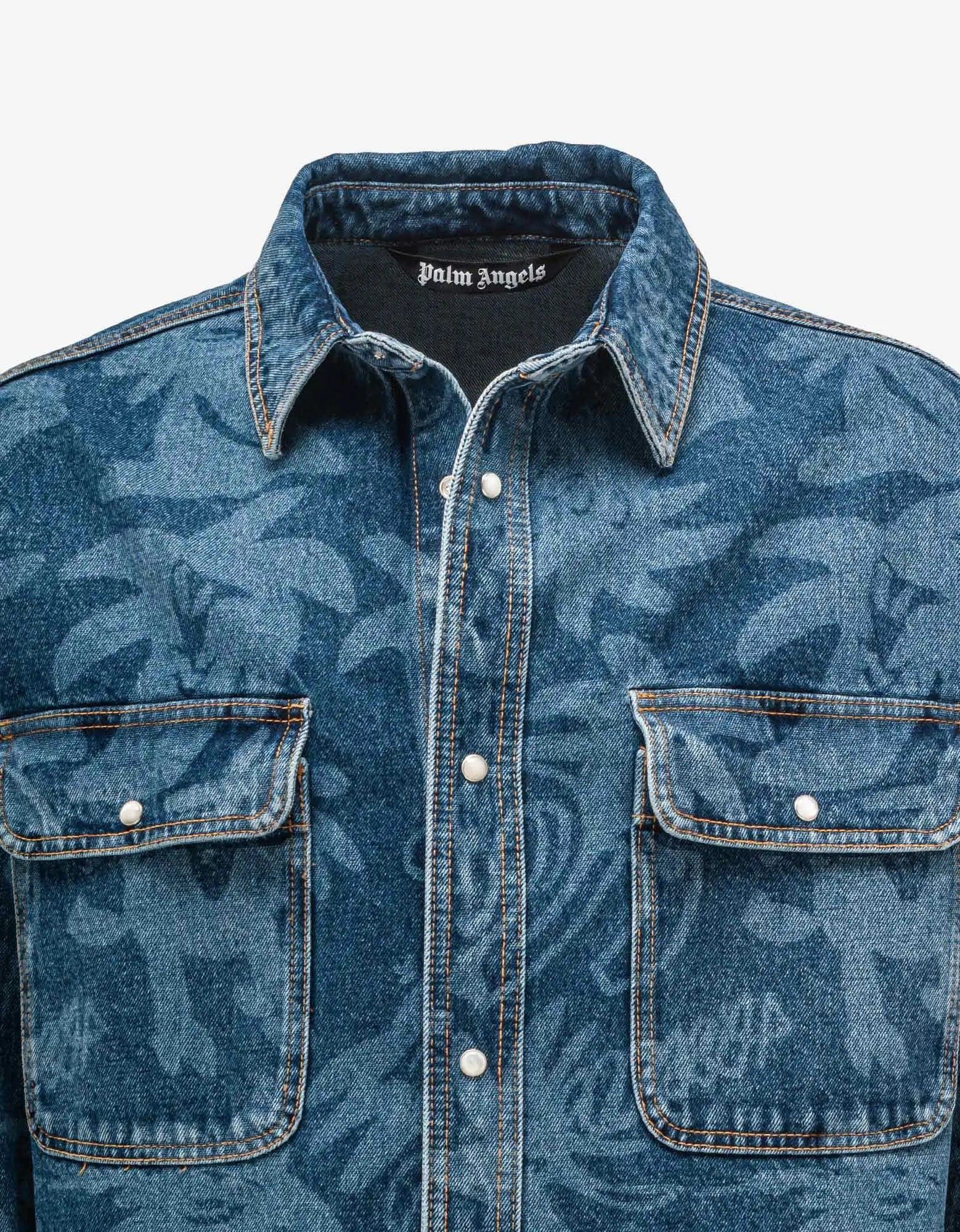 Palm Angels Palm Angels Blue Palmity All-over Laser Denim Shirt Size US M / EU 48-50 / 2 - 3 Thumbnail
