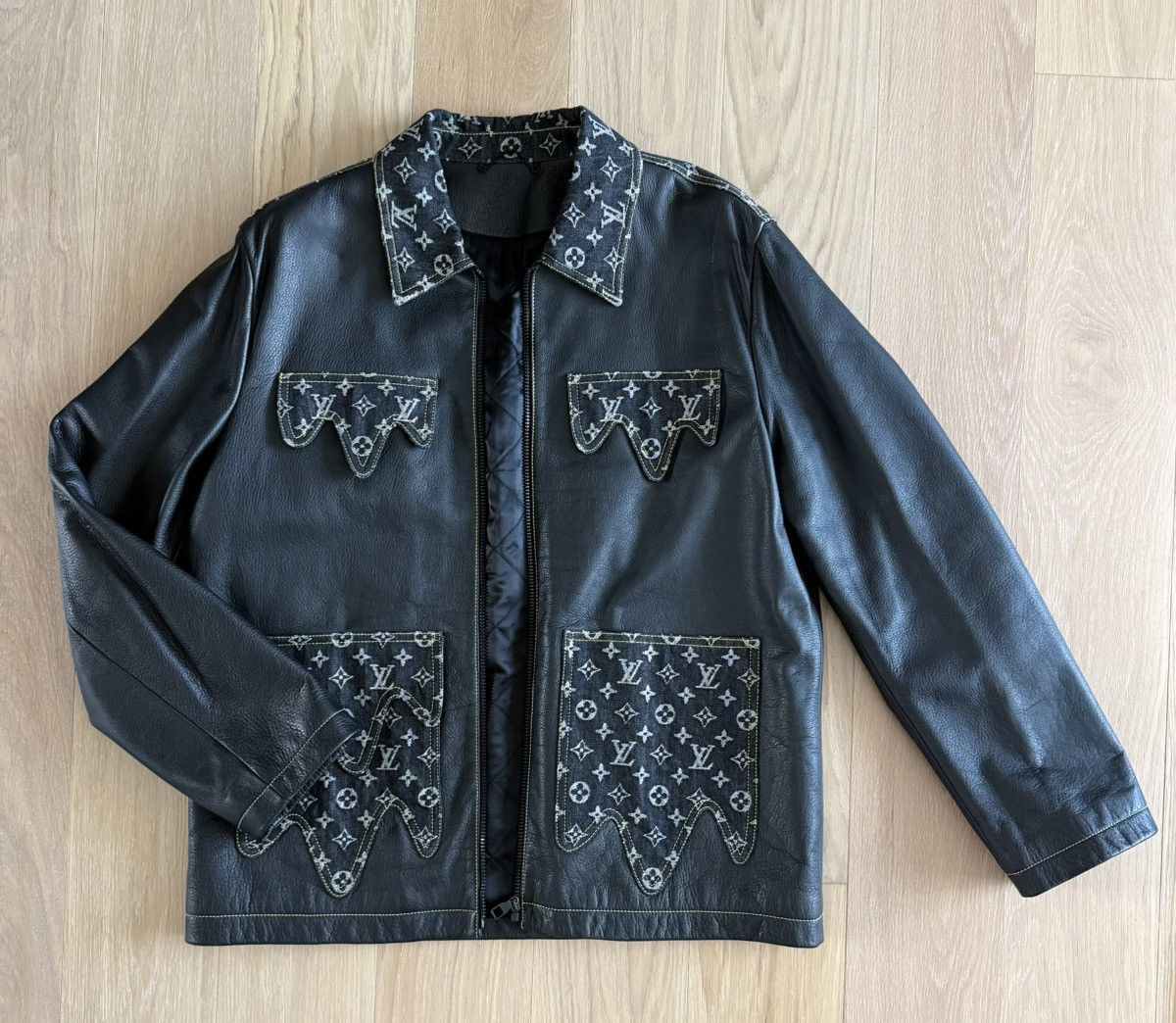 Louis Vuitton × Nigo Louis Vuitton Leather Jacket Denim Patchwork - NIGO Size US XL / EU 56 / 4 - 1 Thumbnail
