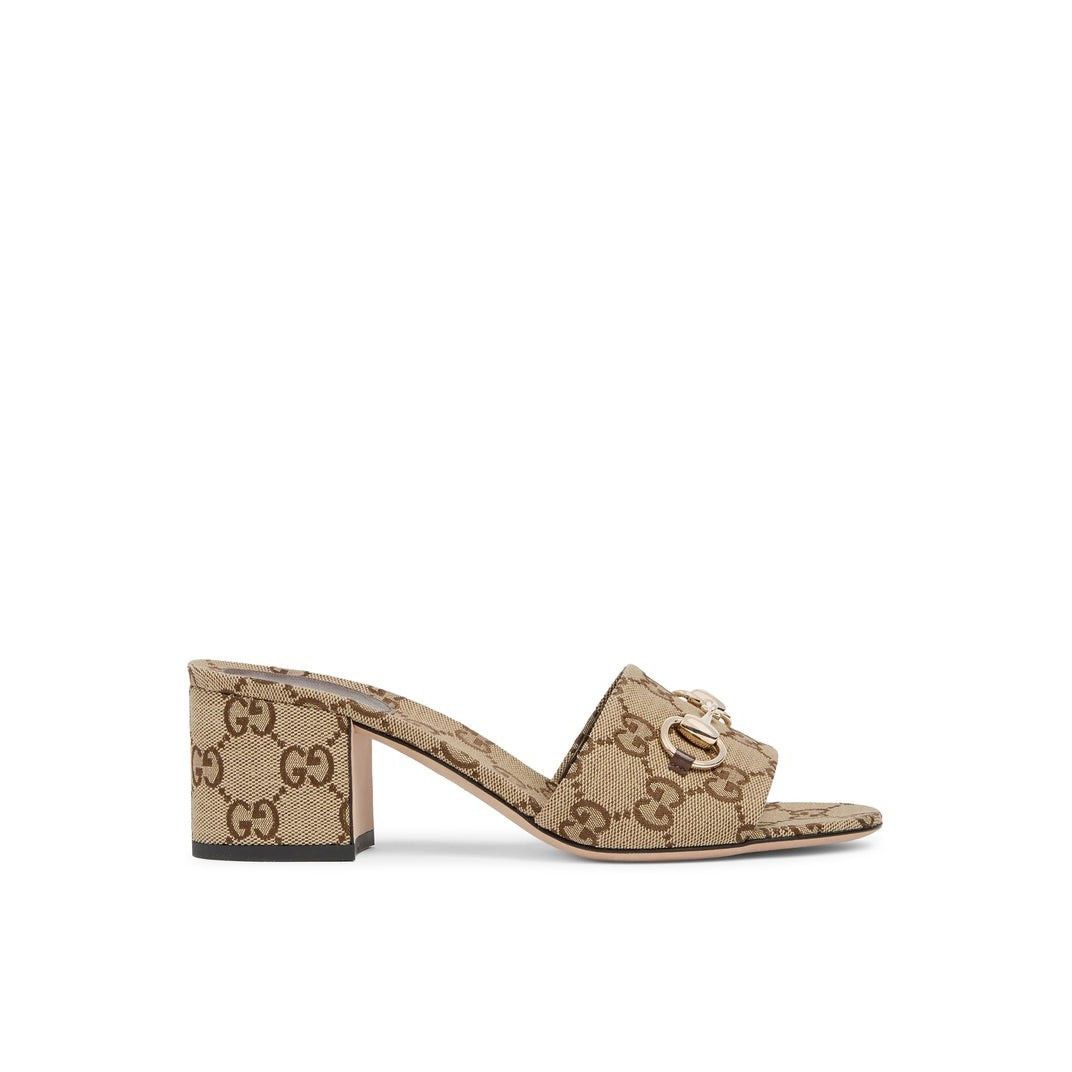GUCCI $850 Beige Horsebit Slide Sandals New & Authentic (Wom