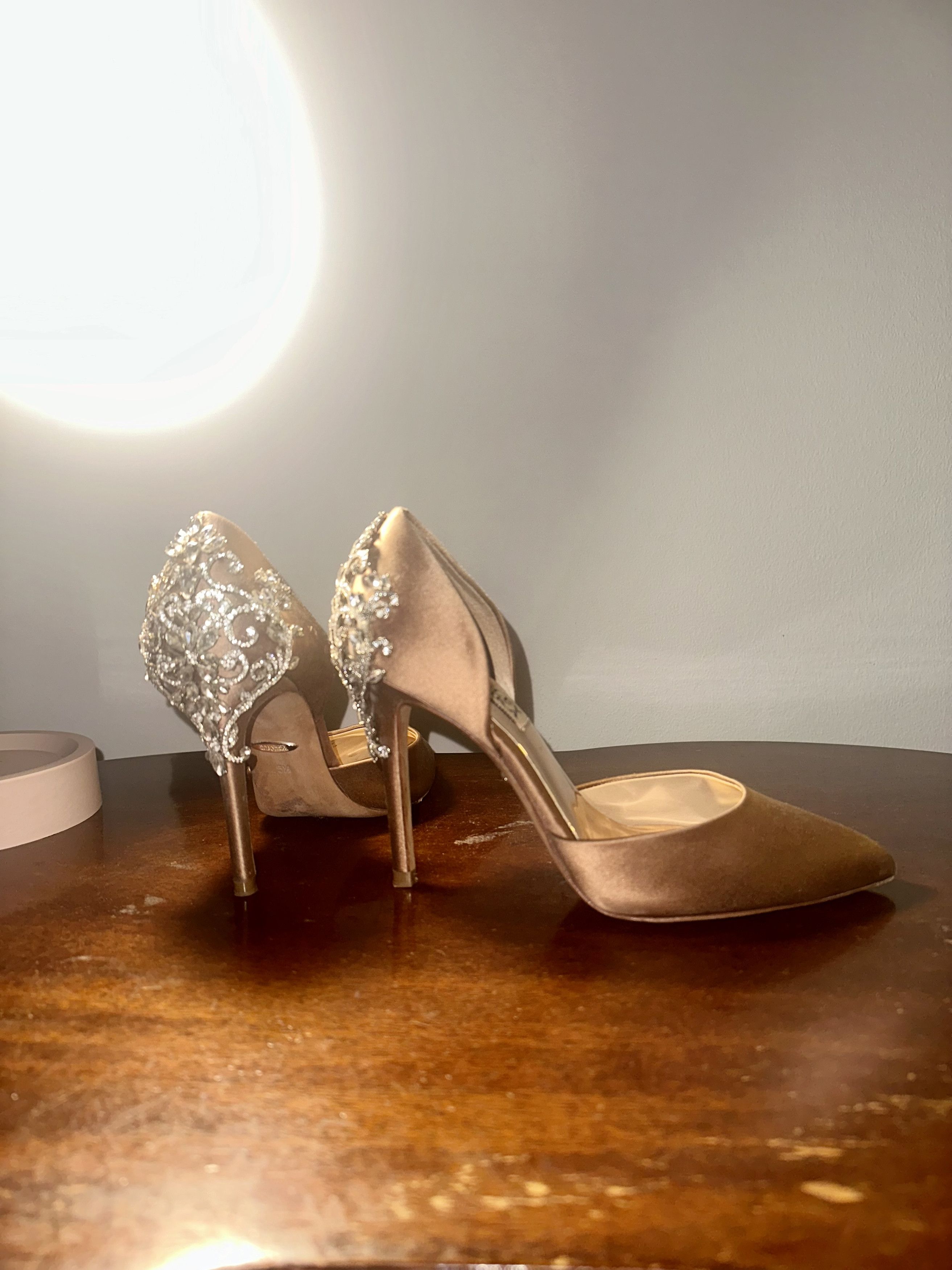 Badgley Mischka Satin Embellished Heels Size US 5.5 / IT 35.5 - 2 Thumbnail