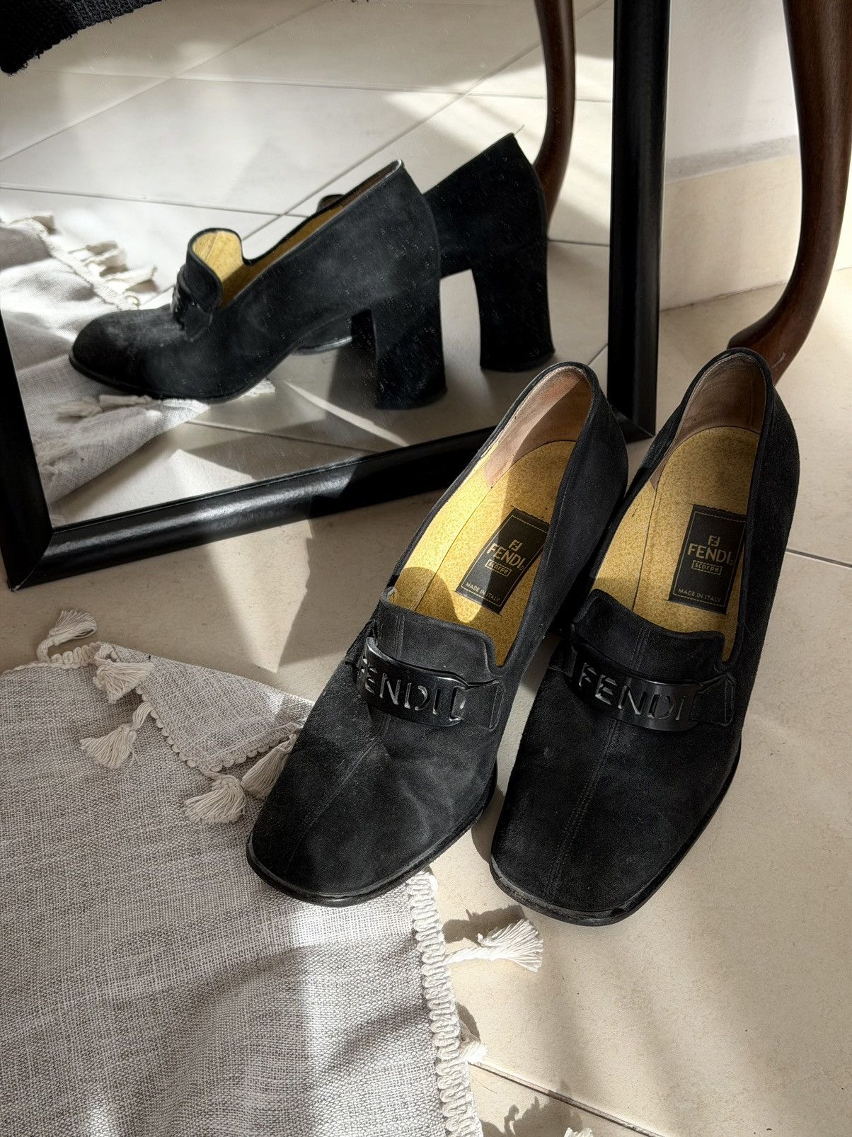 Fendi Vintage FENDI Black Suede Loafer Pumps – Square Toe Size US 7 / IT 37 - 1 Thumbnail