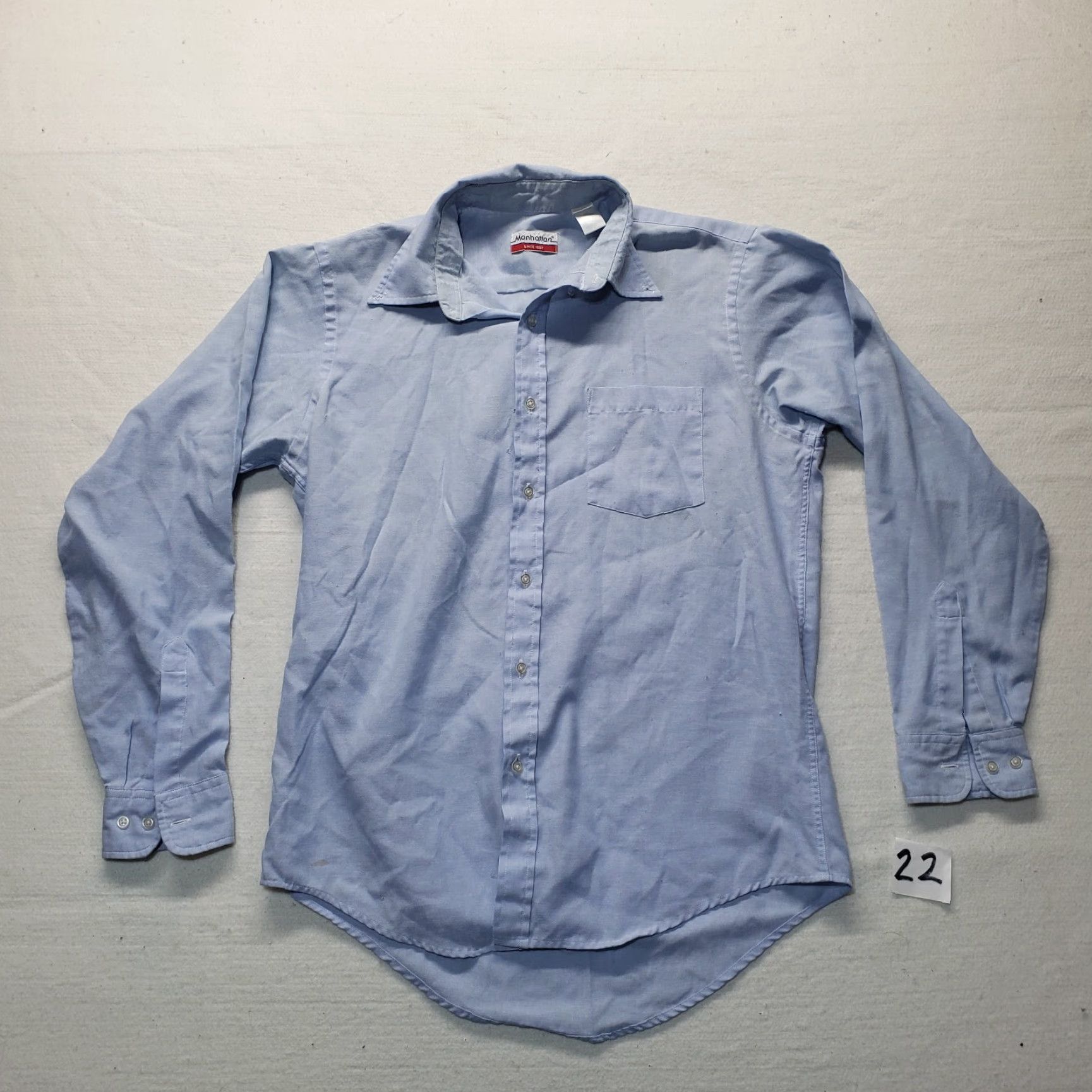 Vintage Manhattan Blue Button-Up Shirt Long Sleeve Adult XL Cotton Blend Casual Mens Size US XL / EU 56 / 4 - 2 Thumbnail