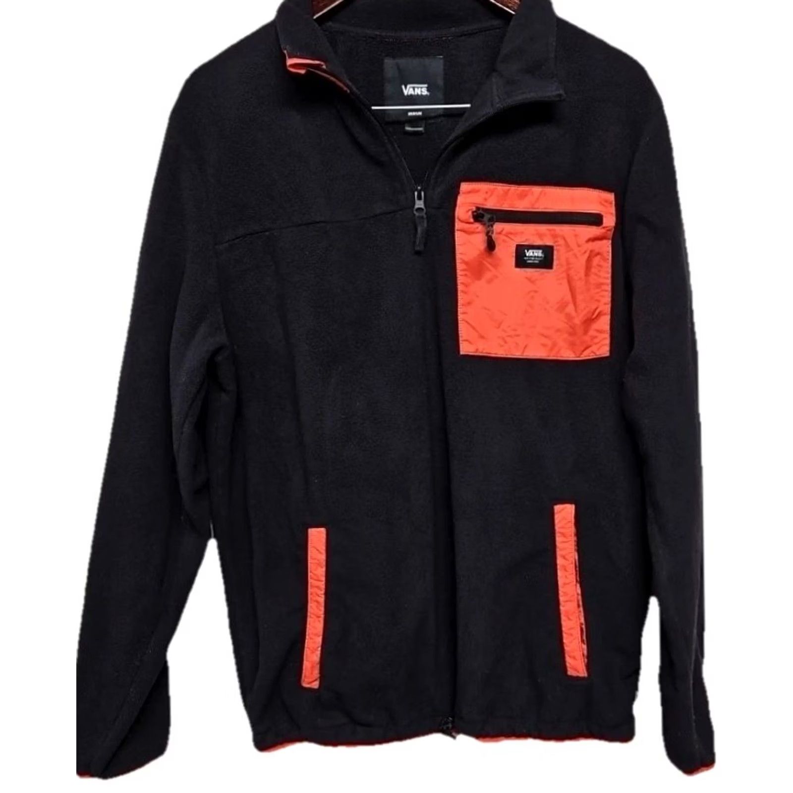 Vans VANS Jacket Men Fleece Black Orange Trim Zip Pockets Streetwear Mid-Length Size US M / EU 48-50 / 2 - 2 Thumbnail