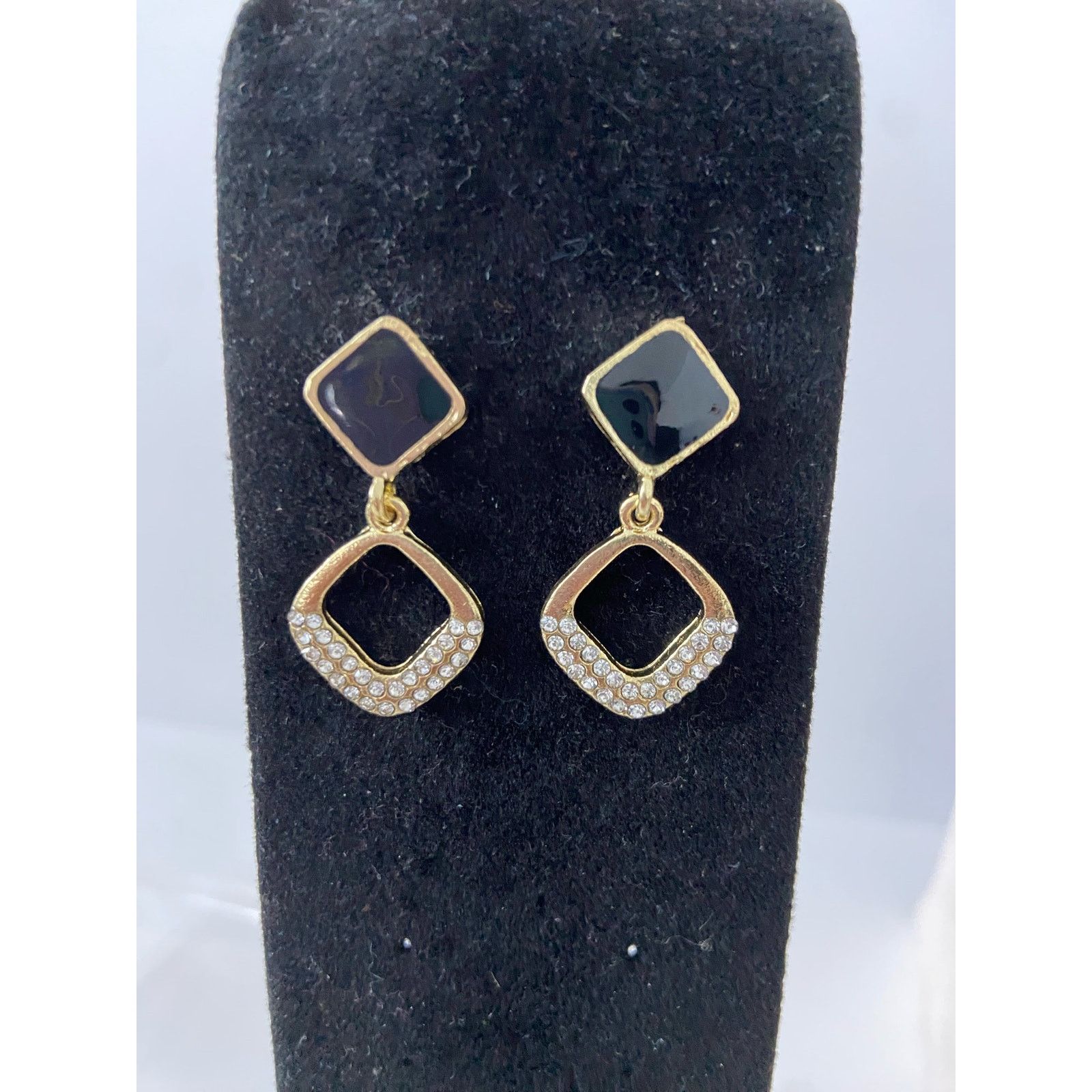 Other Geometric Black enamel and rhinestone earrings Size ONE SIZE - 1 Thumbnail