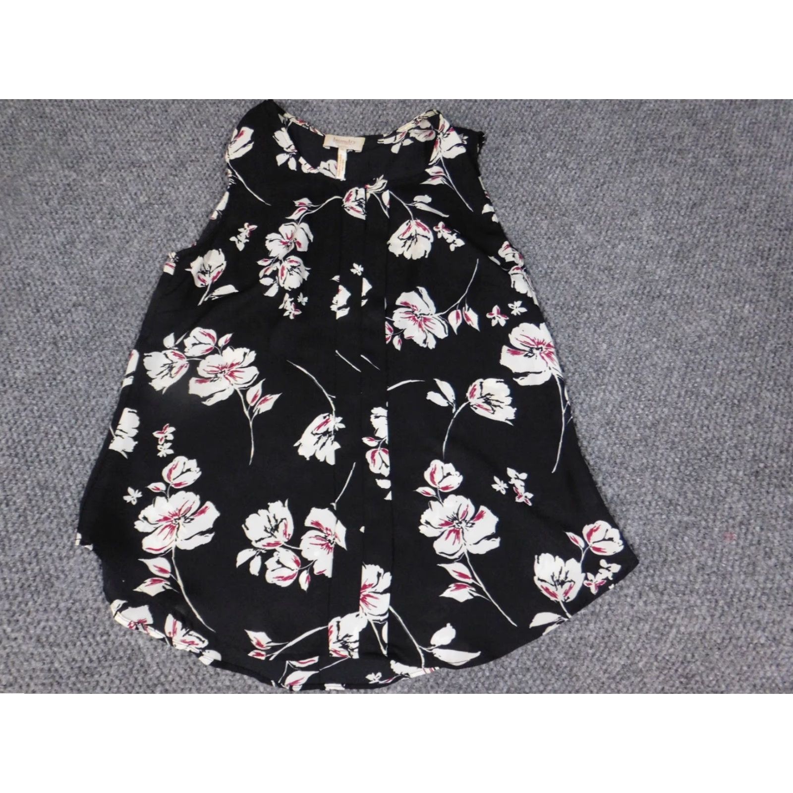 Laundry by Shelli Segal Laundry By Shelli Segal Blouse Button-Up Womens M Black Floral Sleeveless Crew Neck Pullover Casual Classic Ruffle Polyester Silk Breathable Regular Size M / US 6-8 / IT 42-44 - 4 Thumbnail