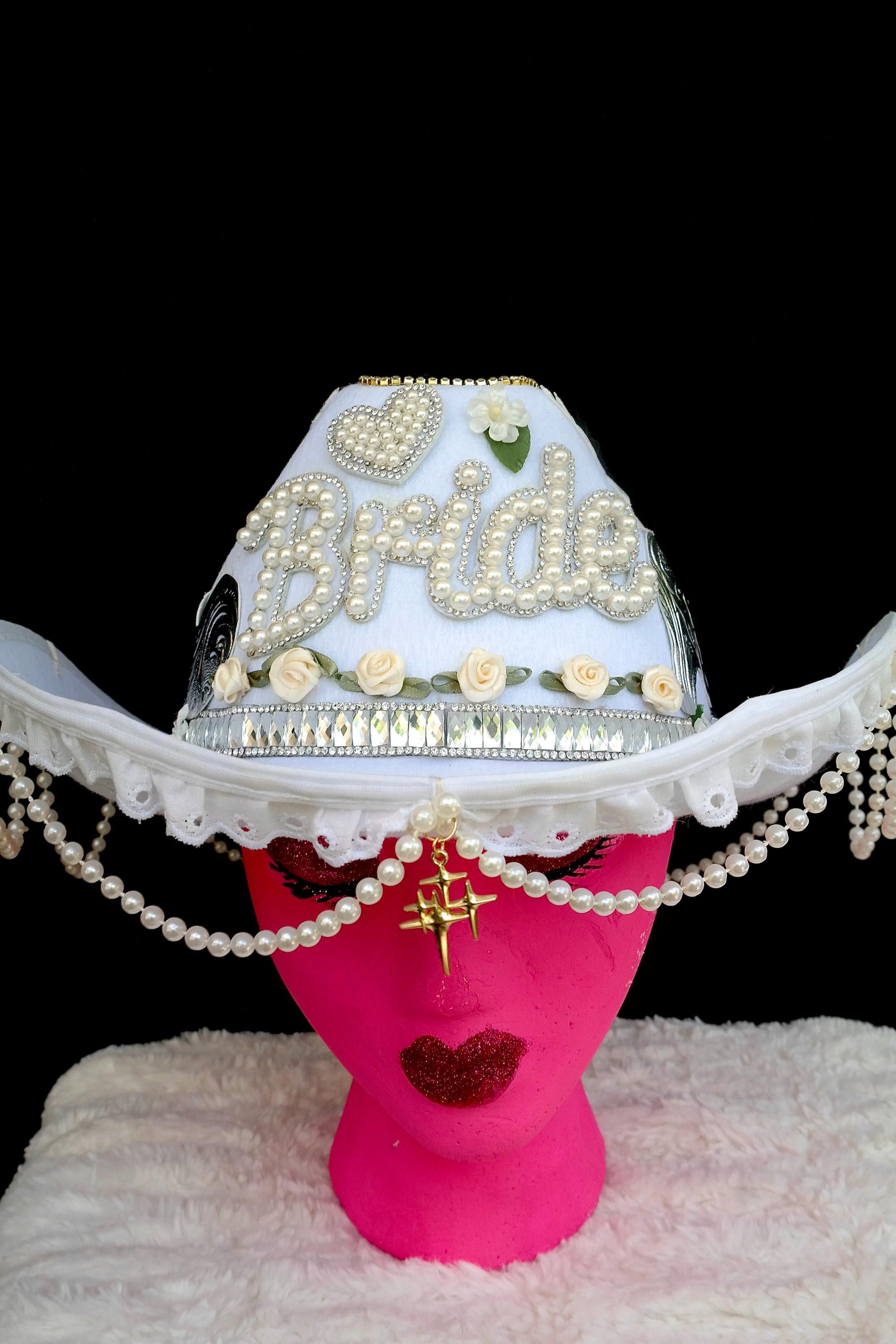 Handmade Pearl Bride Cowgirl Hat Size ONE SIZE - 3 Thumbnail