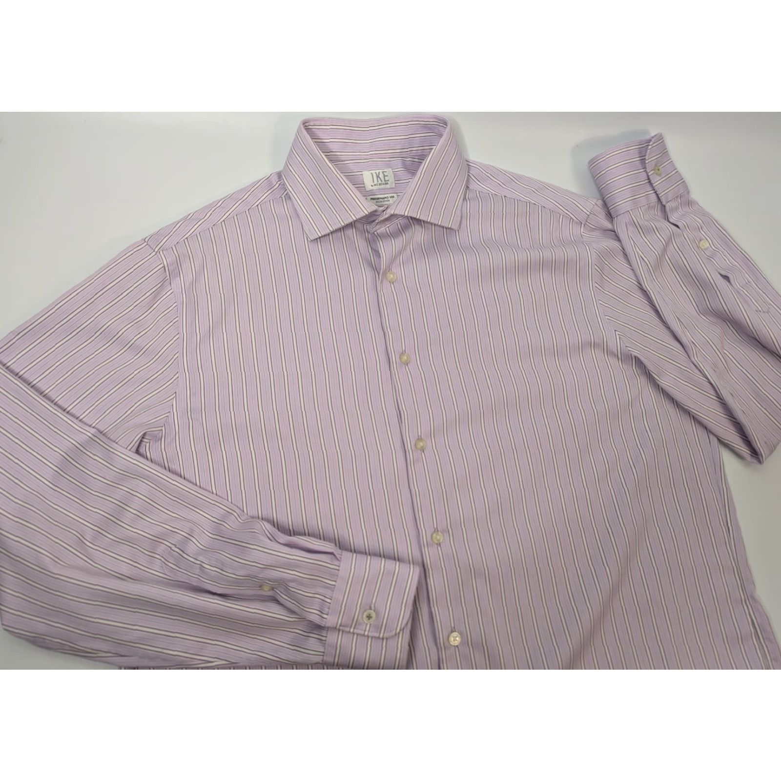 Ike Behar IKE BEHAR Shirt Mens 16 34 Purple Stripe Performance Non Iron Long Sleeve Dress Shirt Mens Regular 100% Cotton Purple Stripe Vintage No Size US L / EU 52-54 / 3 - 2 Thumbnail