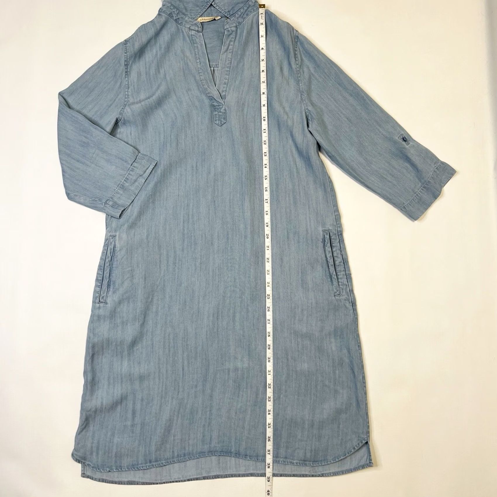 Soft Surroundings Soft Surroundings Shirt Dress Women's Small Blue Chambray V Neck Pockets Lightweight Lyocell Cap Sleeve Solid 100% GENUINE USA SELLER Size S / US 4 / IT 40 - 6 Thumbnail