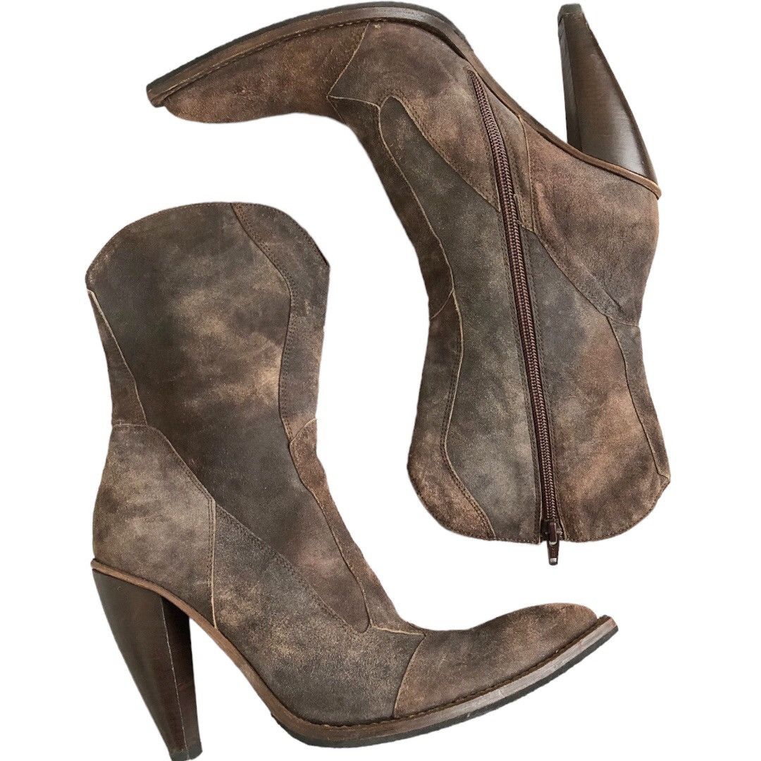 Gianni Barbato 🧿aged suede point toe heeled western boots brown Size US 9 / IT 39 - 13 Thumbnail